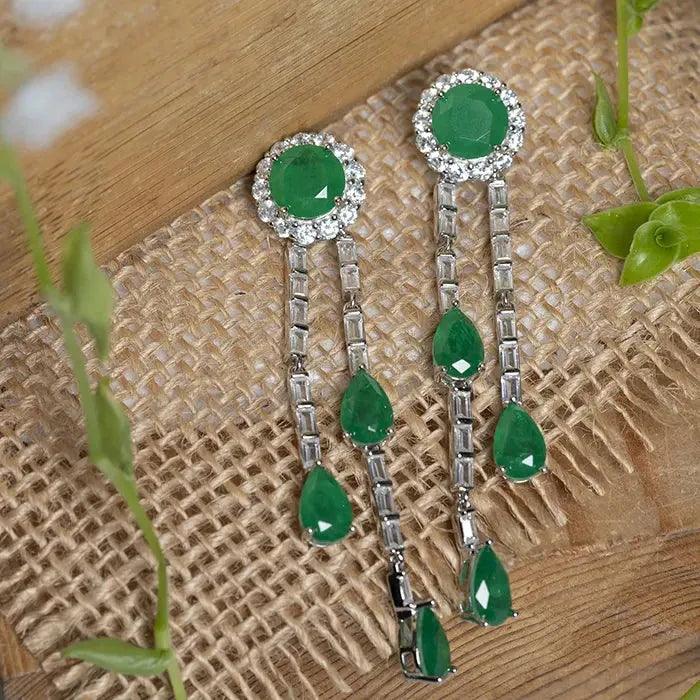 Dangling Green Pear shaped Accent Earrings - Touch925