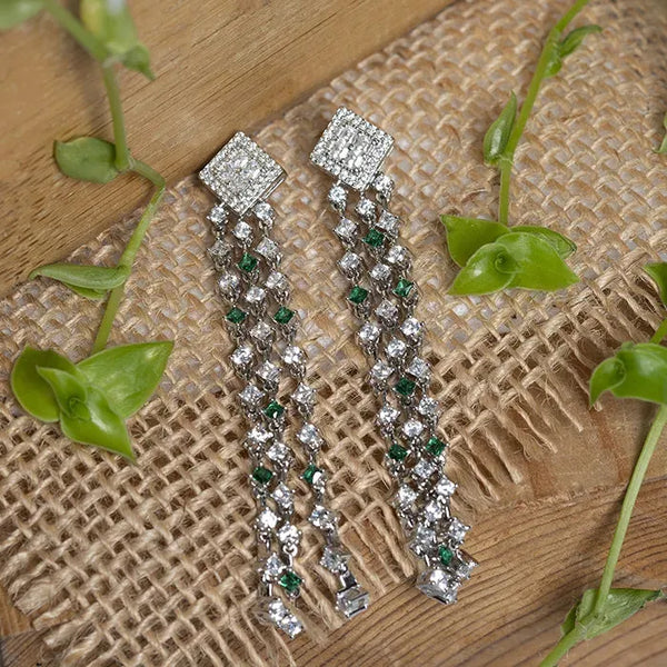 White Green Drop Down Earrings - Touch925