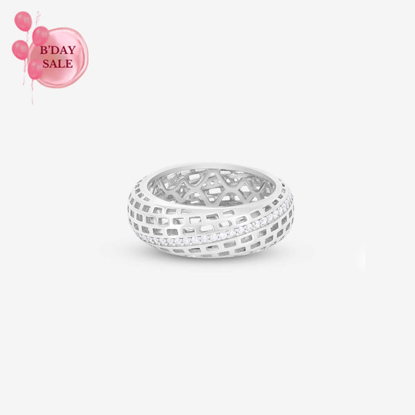 CZ Diagonal Line Texture Ring - Touch925