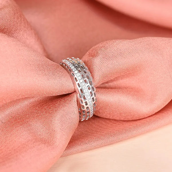 CZ Diagonal Line Texture Ring - Touch925