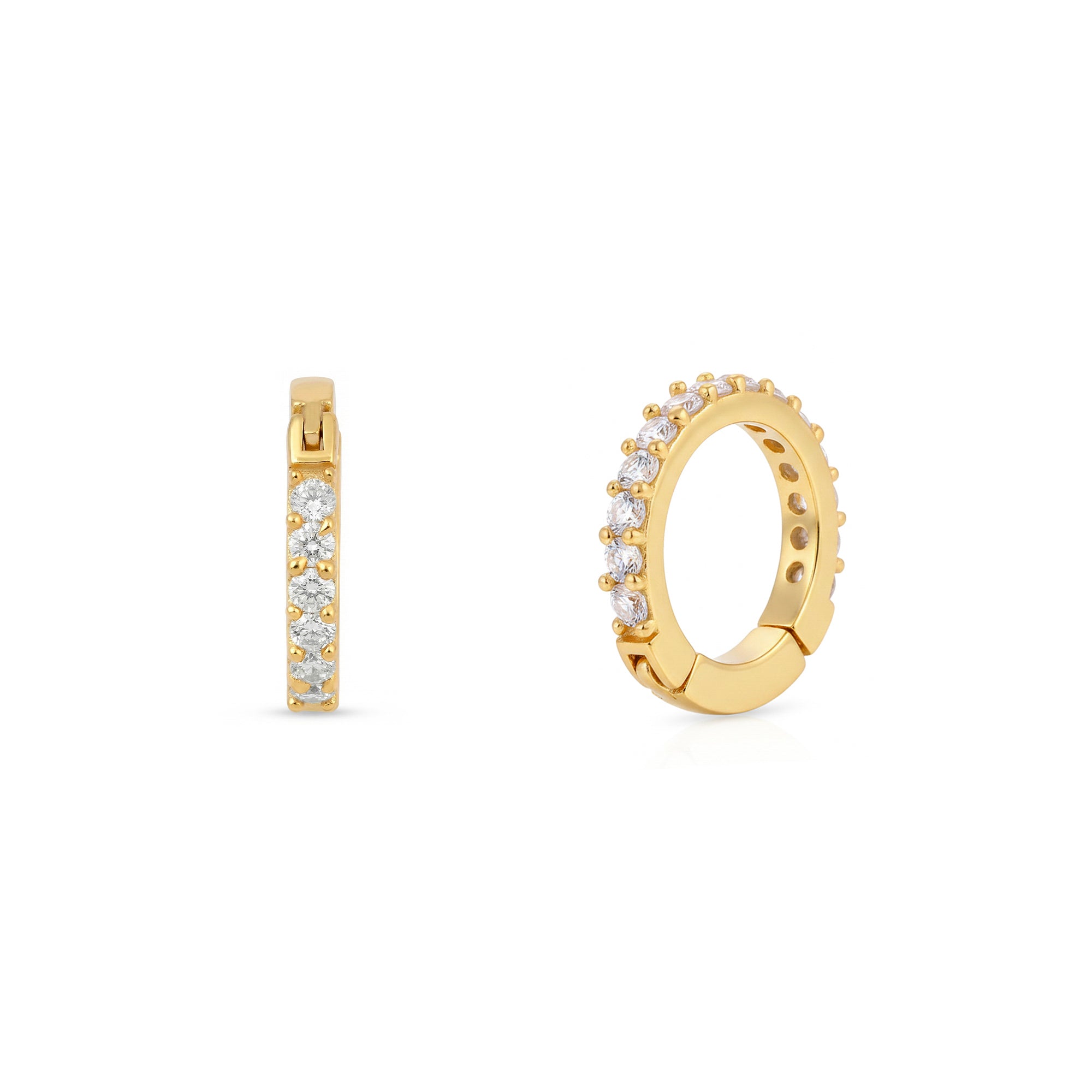 Classic Zircon Row Silver Huggie Hoop