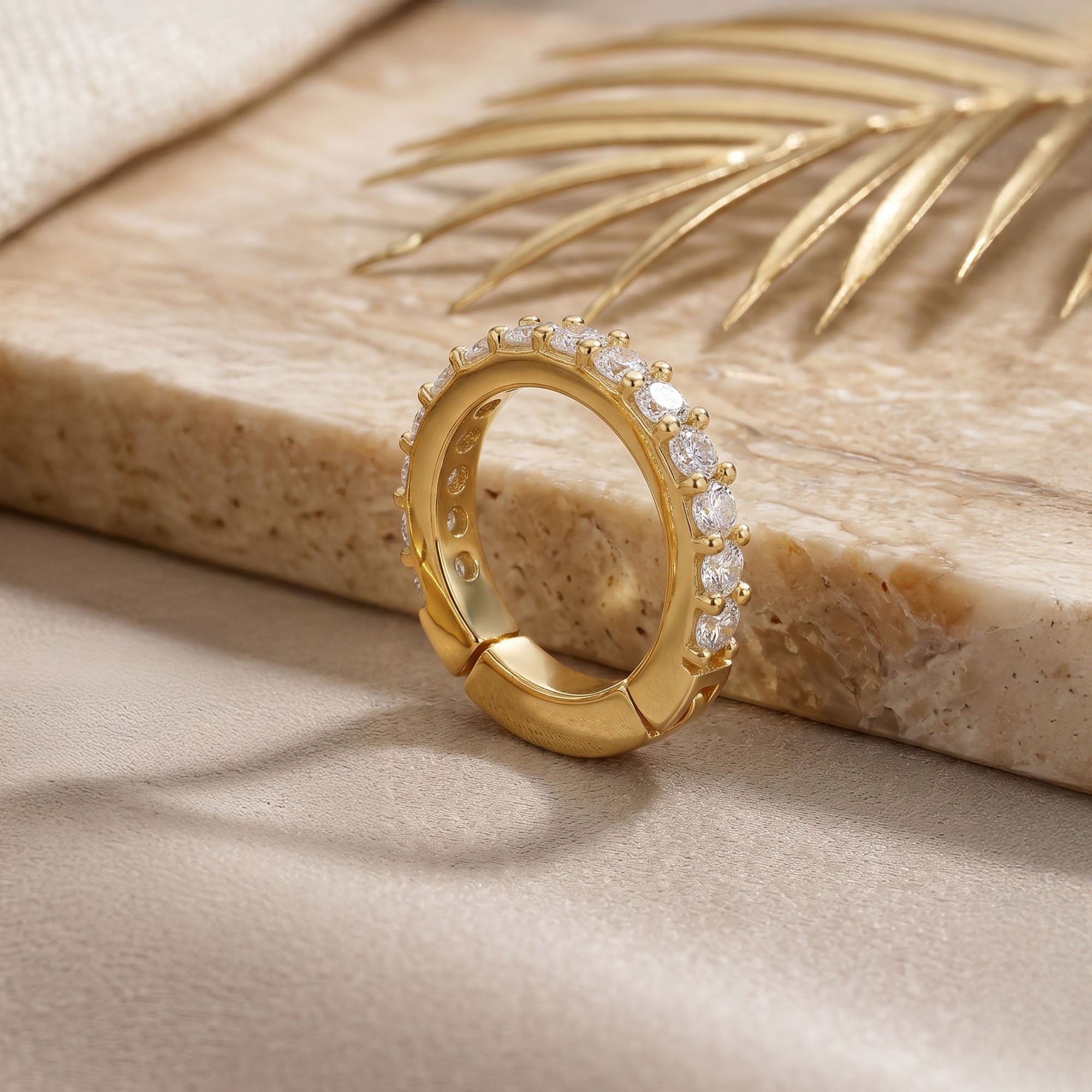 Classic Zircon Row Silver Huggie Hoop