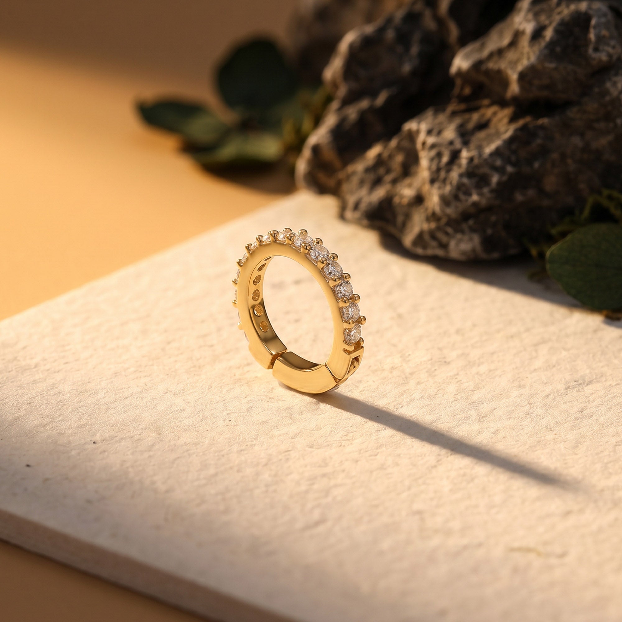 Classic Zircon Row Silver Huggie Hoop
