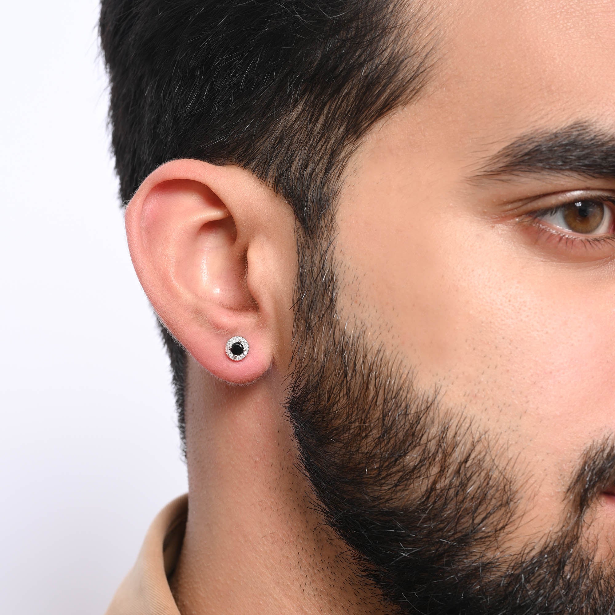 Midnight Round Silver Studs