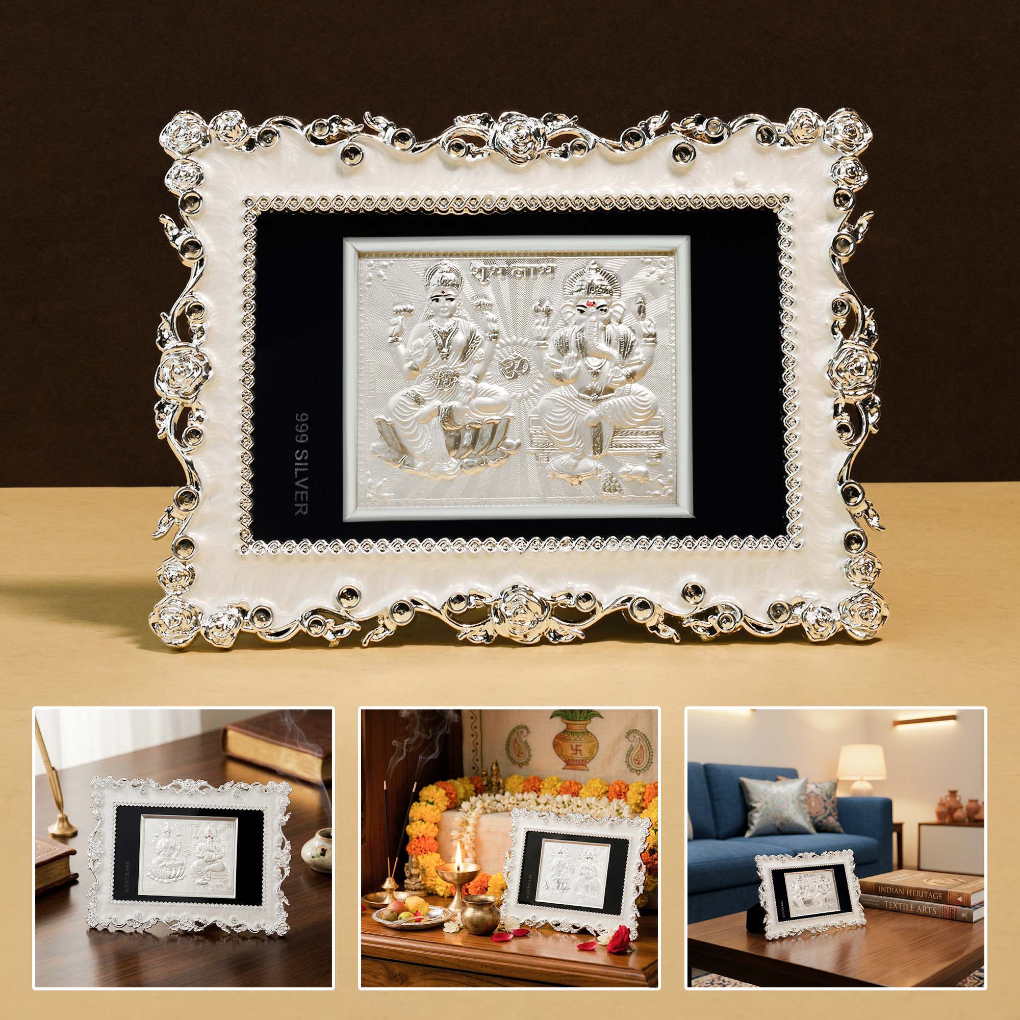 999 Silver Lakshmi Ganesha Frame