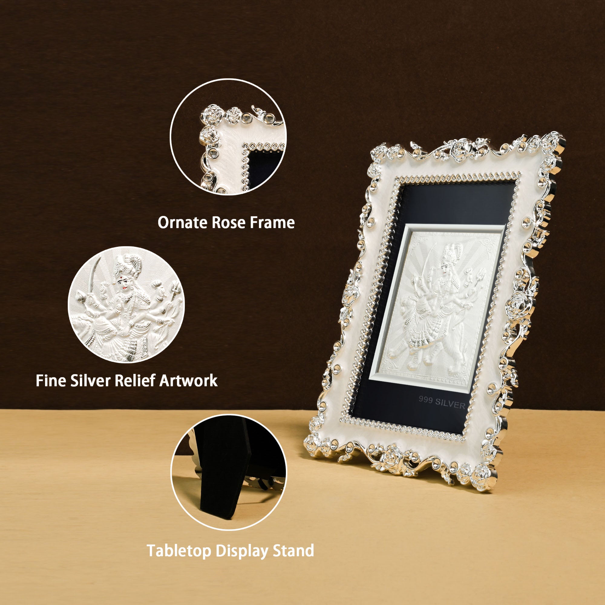 999 Silver Durga Maa Frame