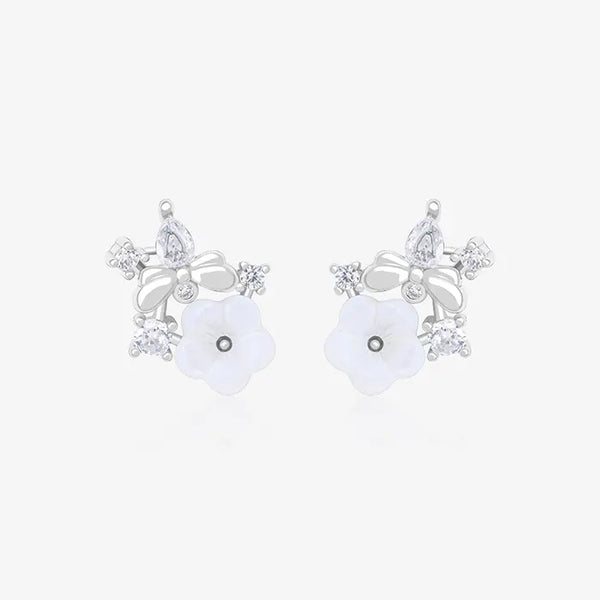 Floral Grace CZ-Studded Stud Earrings