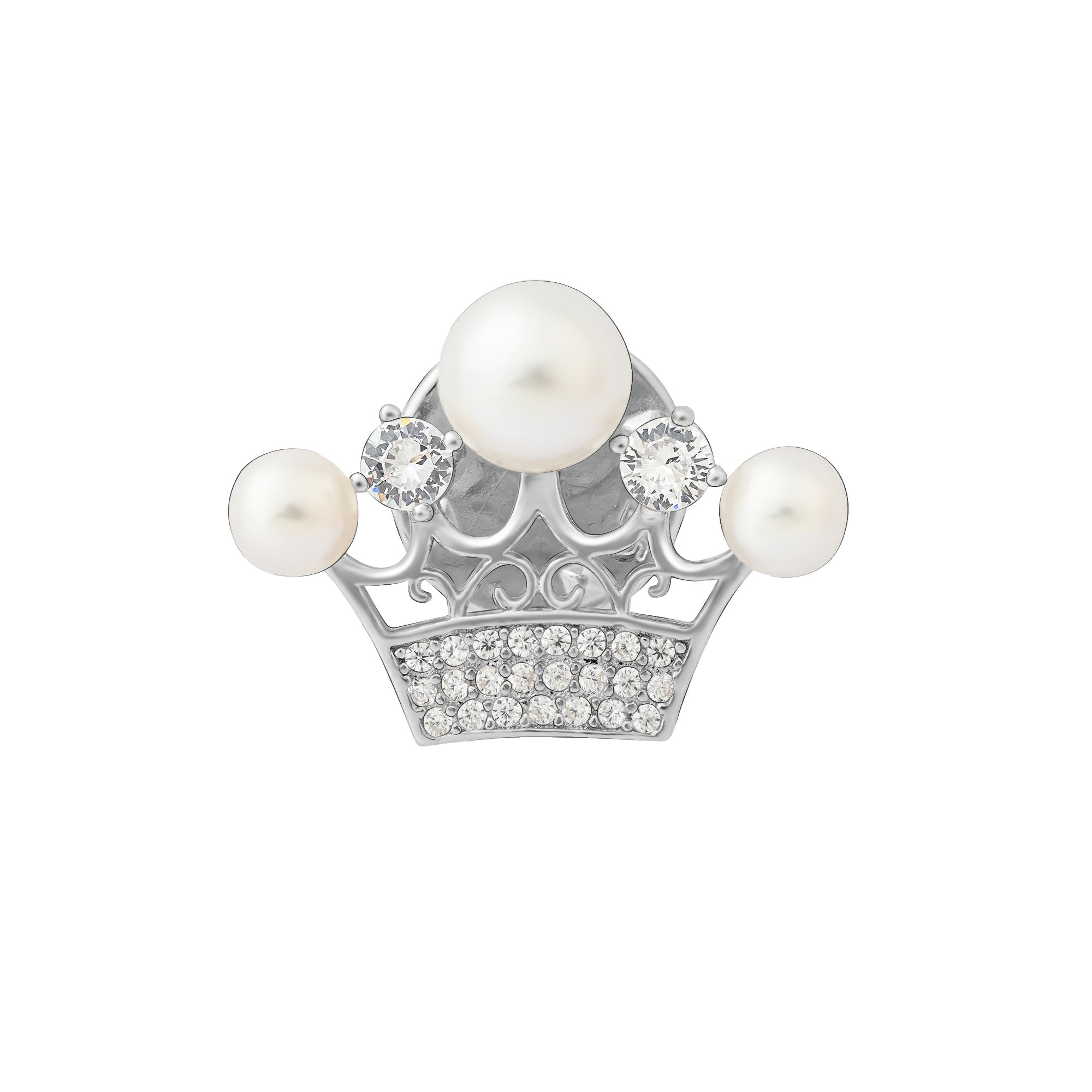 Pearl Crown Silver Brooch