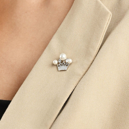 Pearl Crown Silver Brooch
