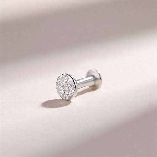 Quad-Zircon Circular Silver Nose Pin