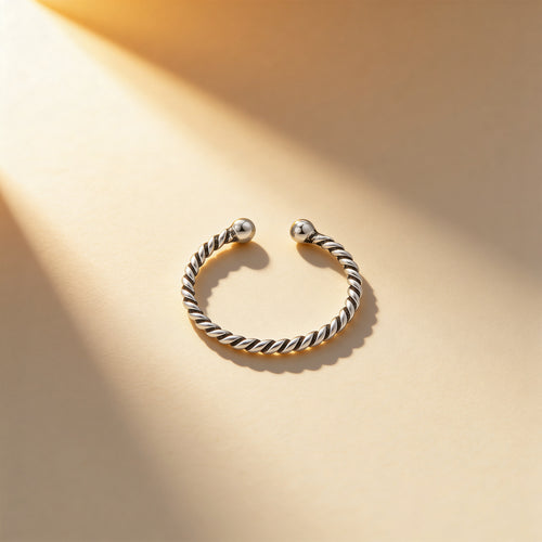 Oxidized Twisted Rope Silver Nose Hoop