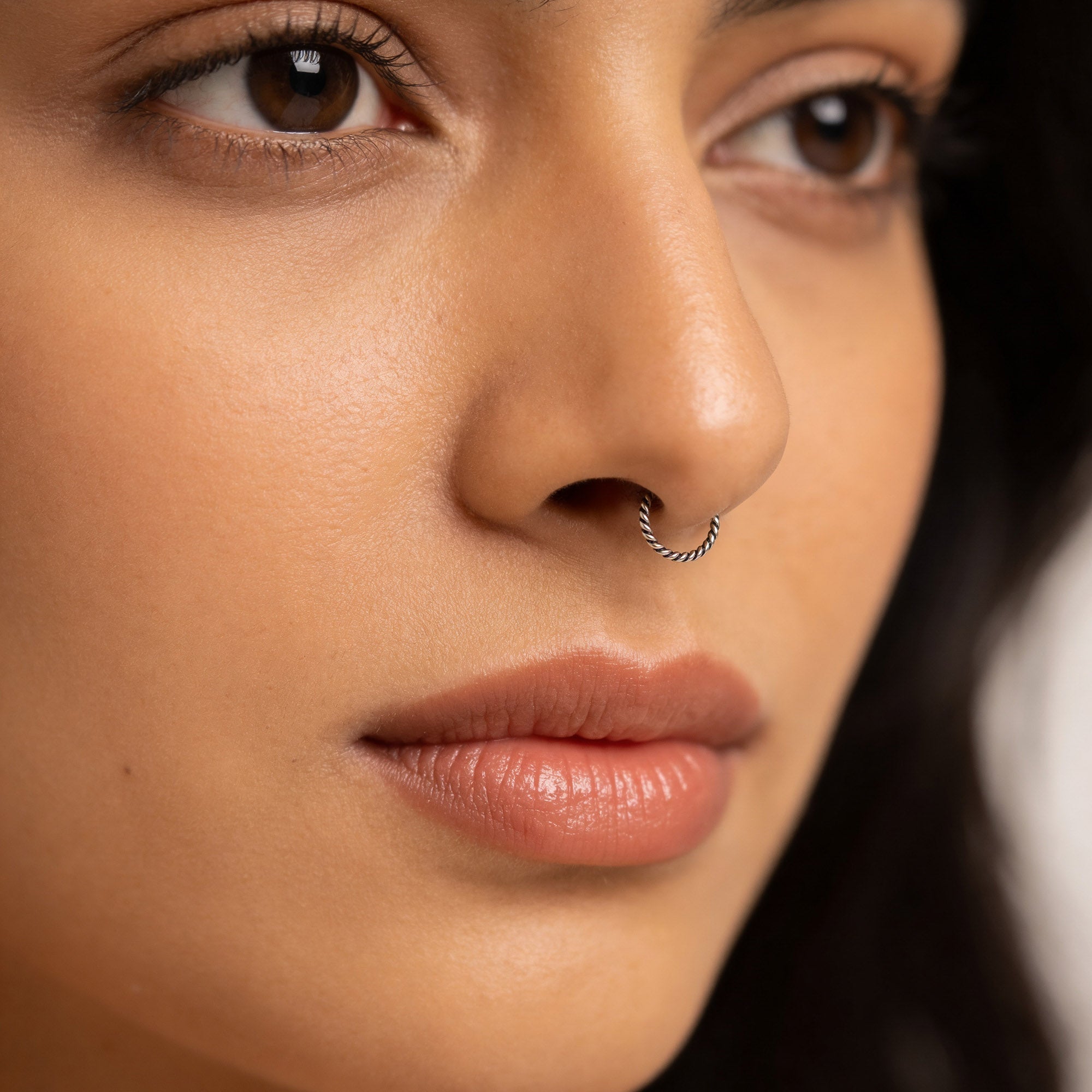 Oxidized Twisted Rope Silver Nose Hoop