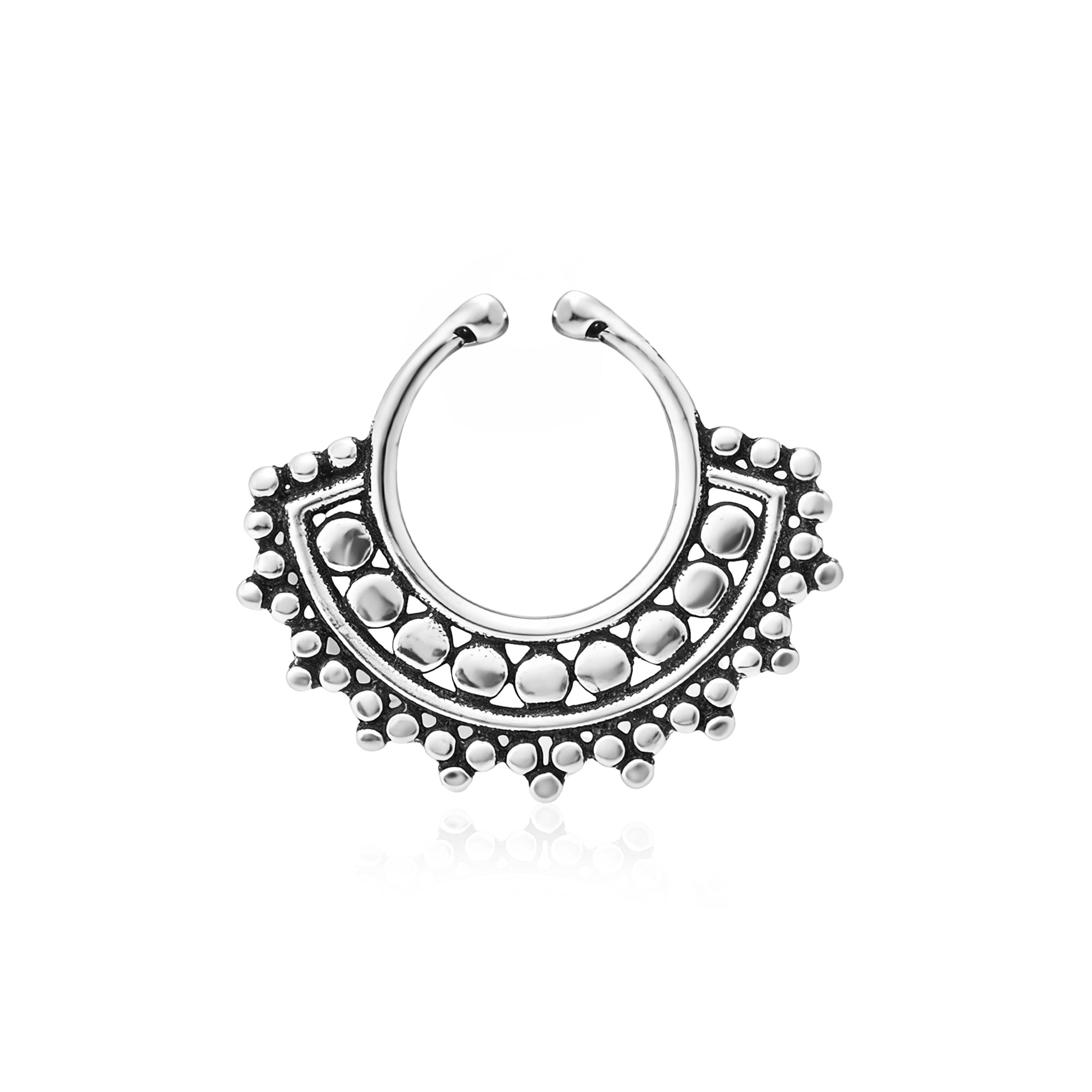 Ornate Zirconia Tribal Silver Nose Pin