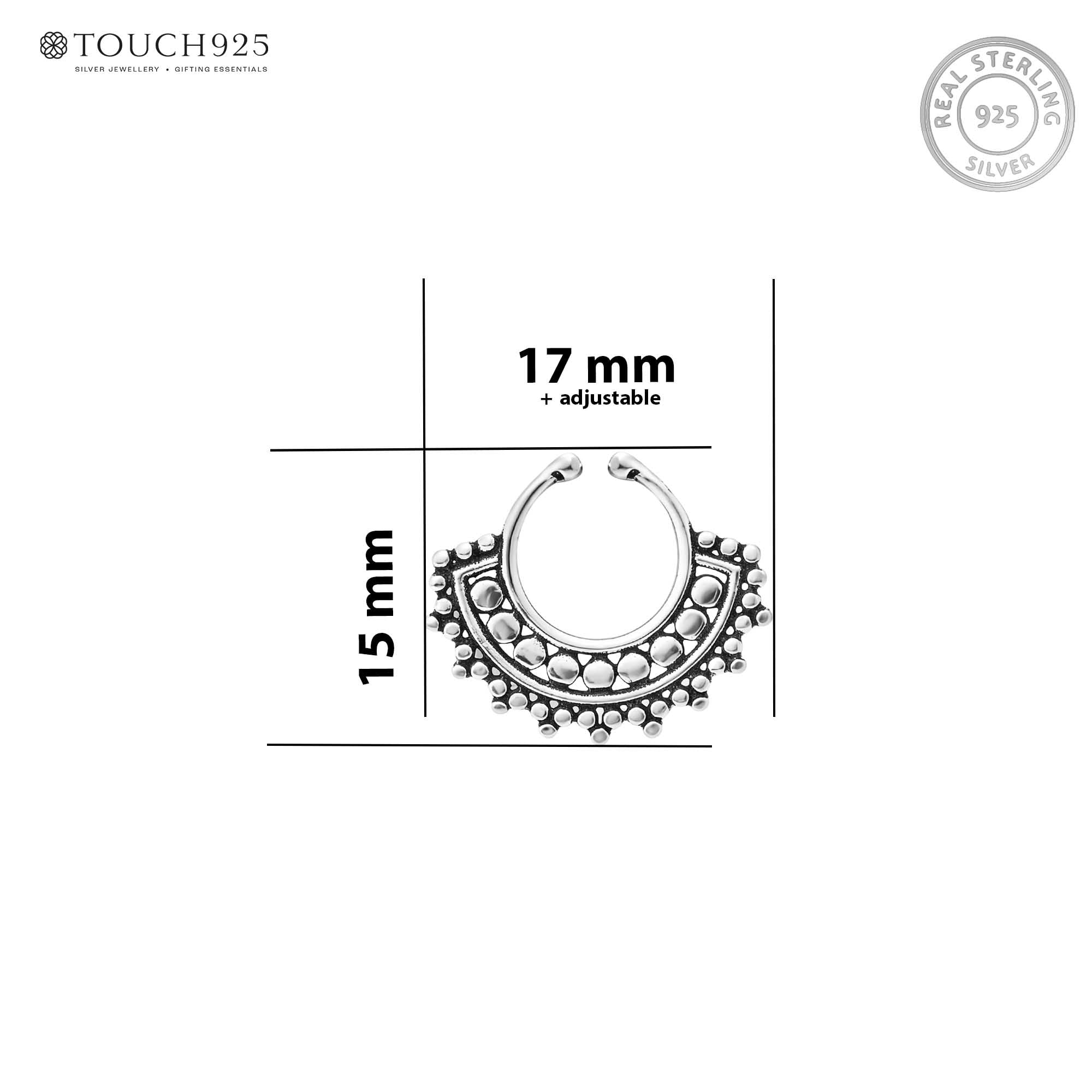 Ornate Zirconia Tribal Silver Nose Pin