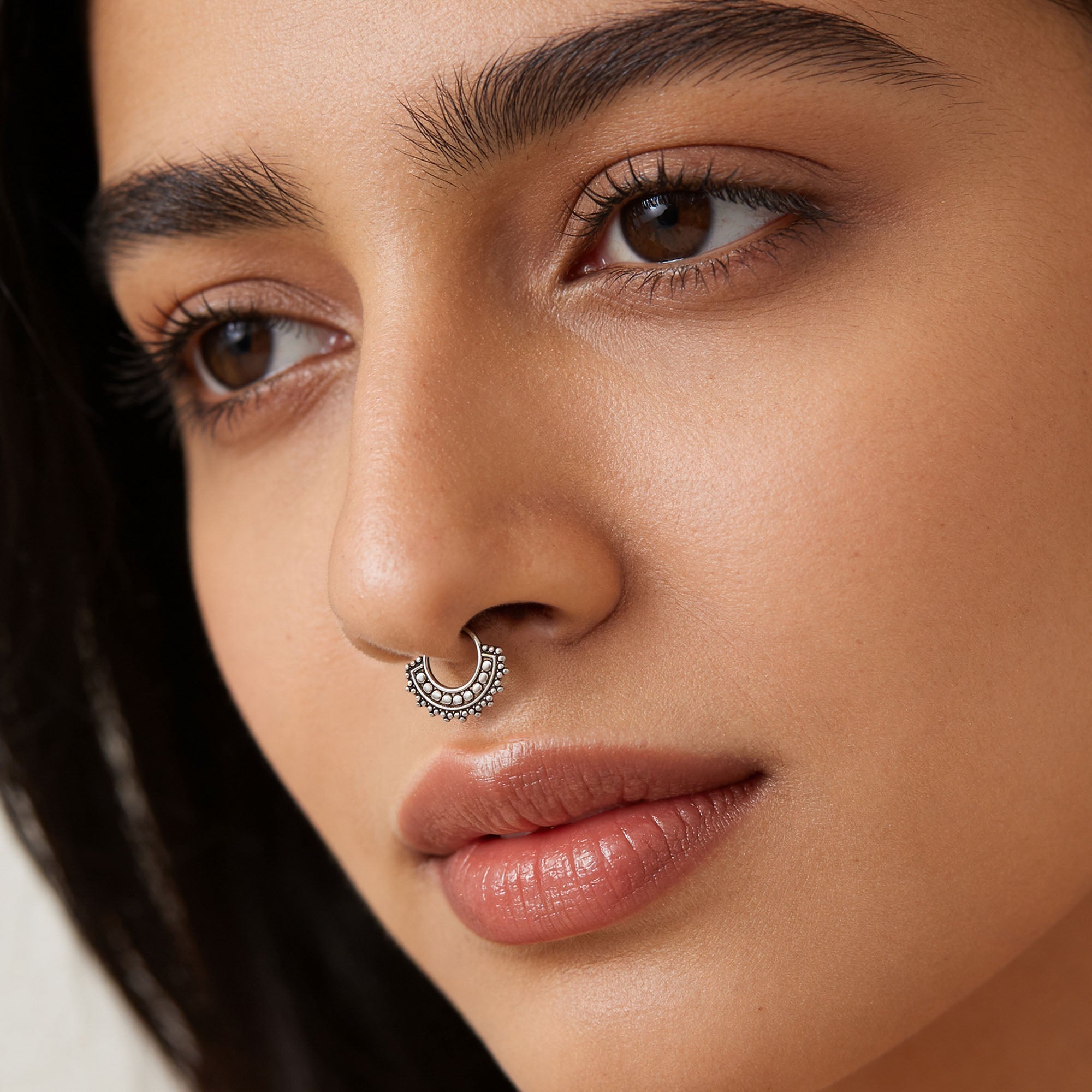 Ornate Zirconia Tribal Silver Nose Pin