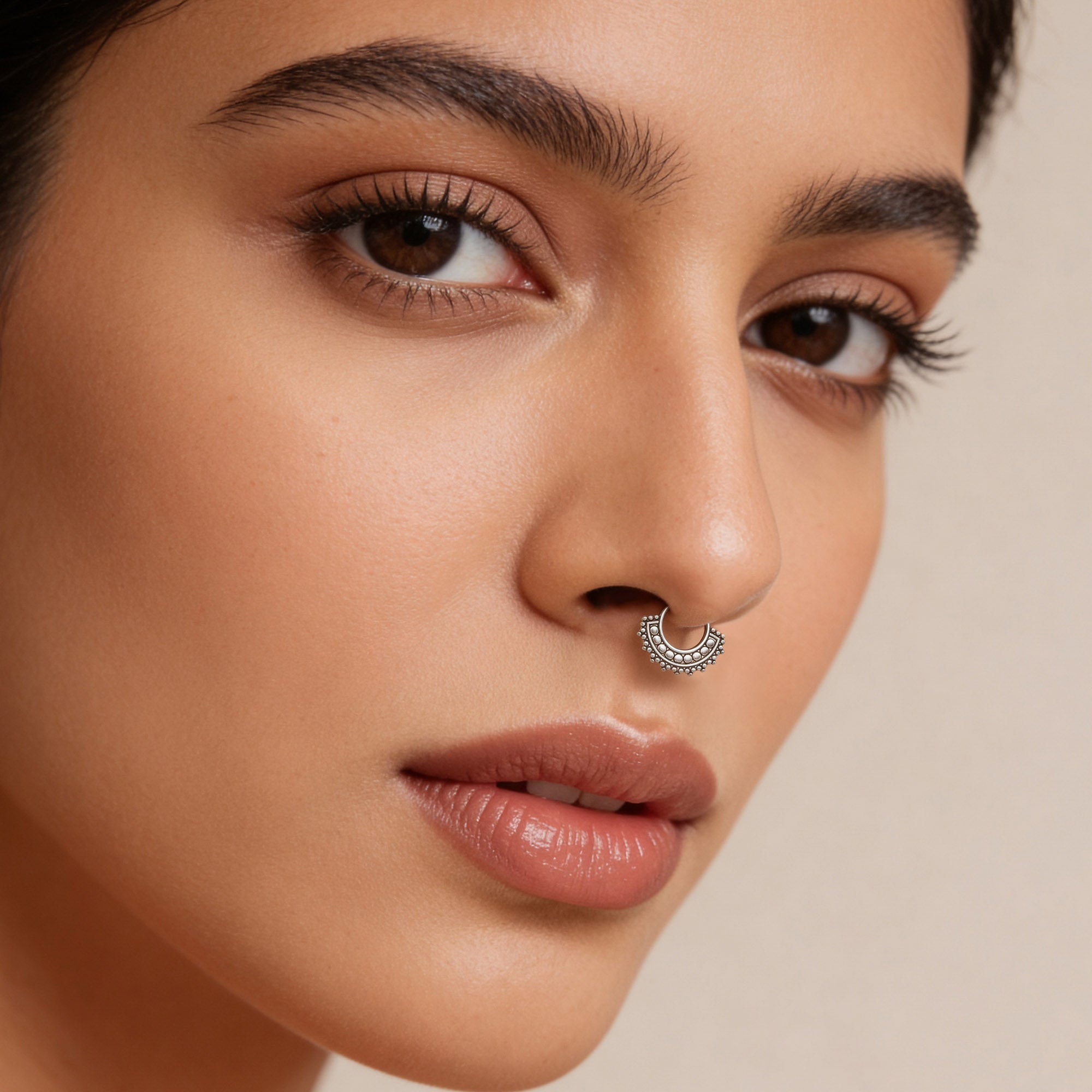 Ornate Zirconia Tribal Silver Nose Pin