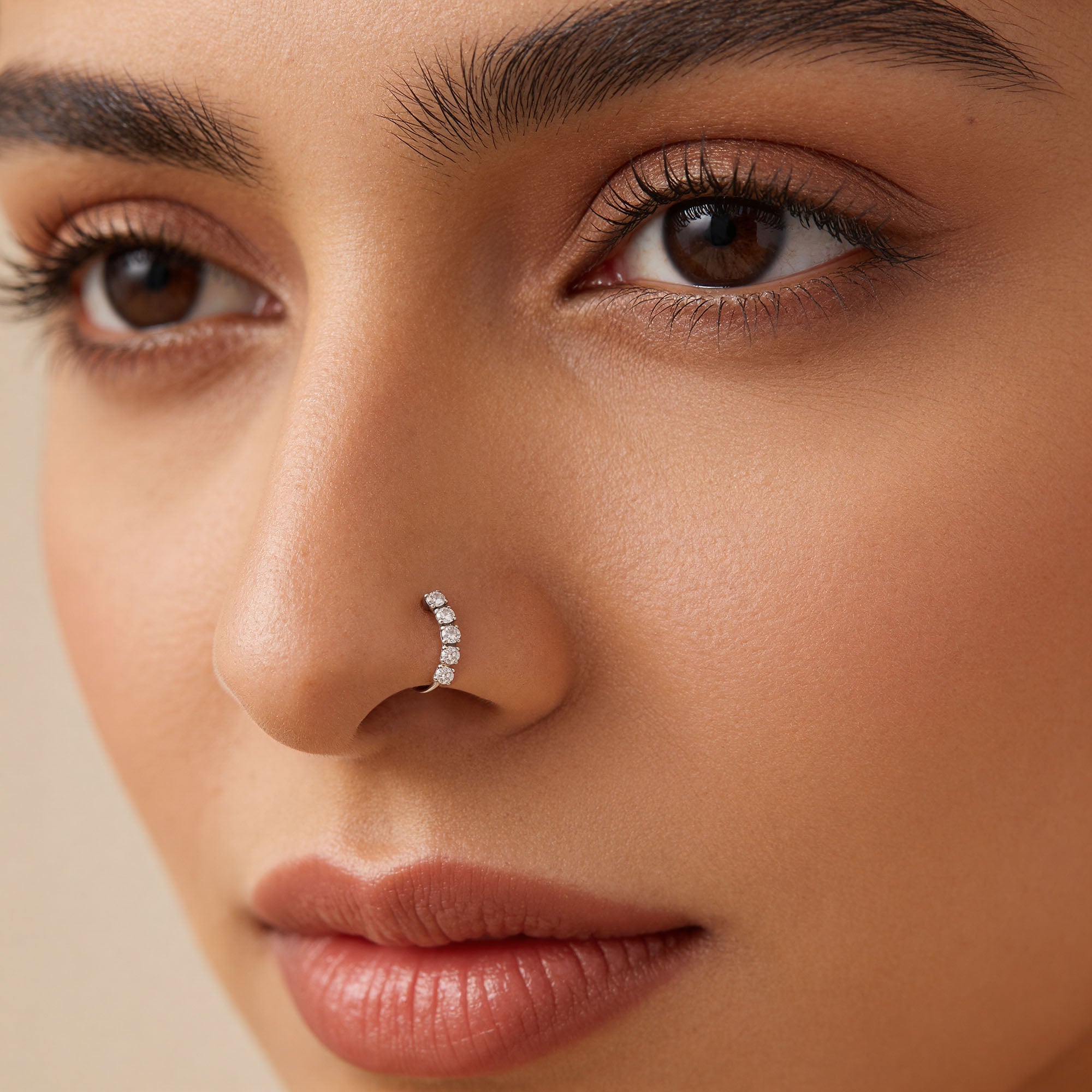 Five-Stone Zircon Silver Nose Hoop