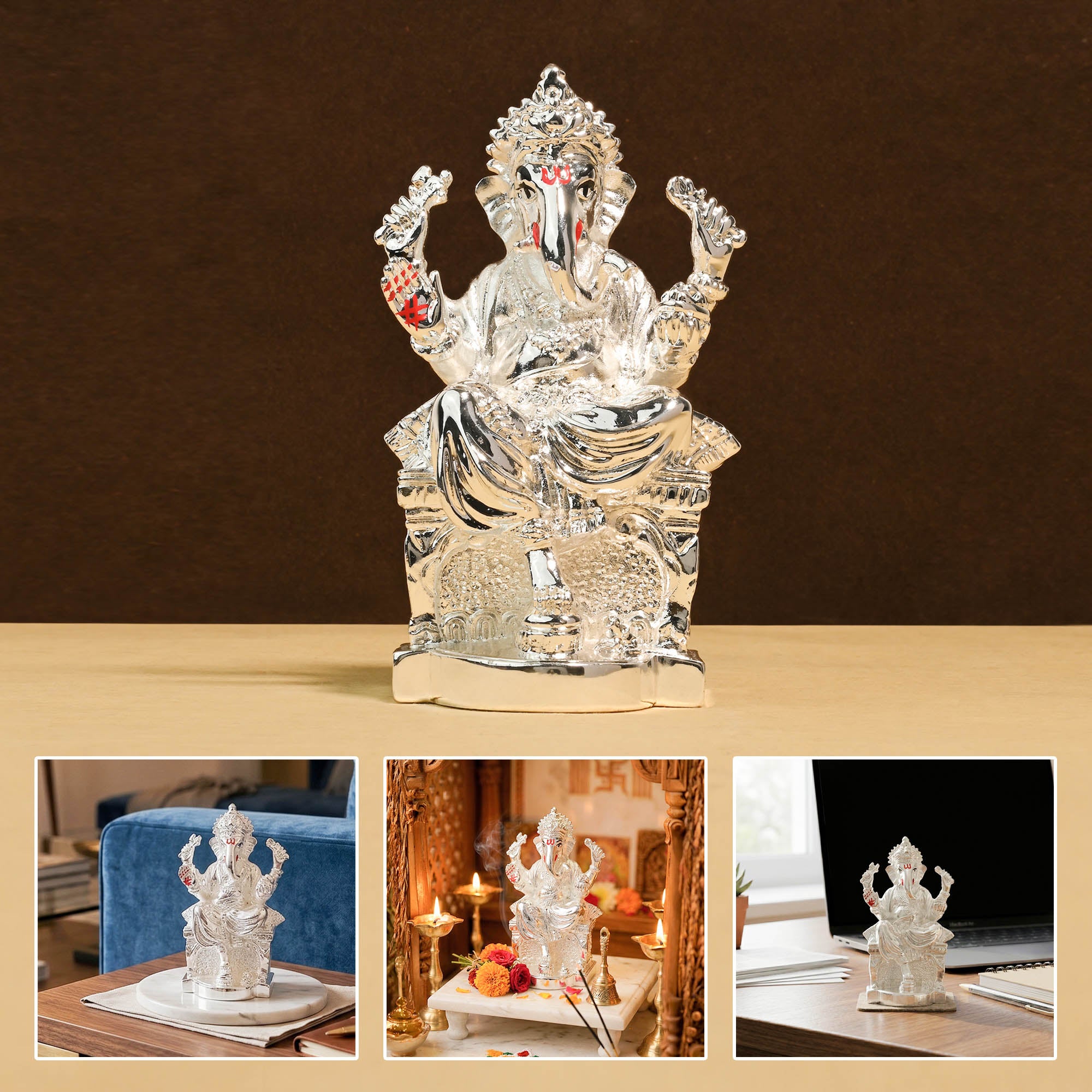 999 Silver Plated Ganesha Idol