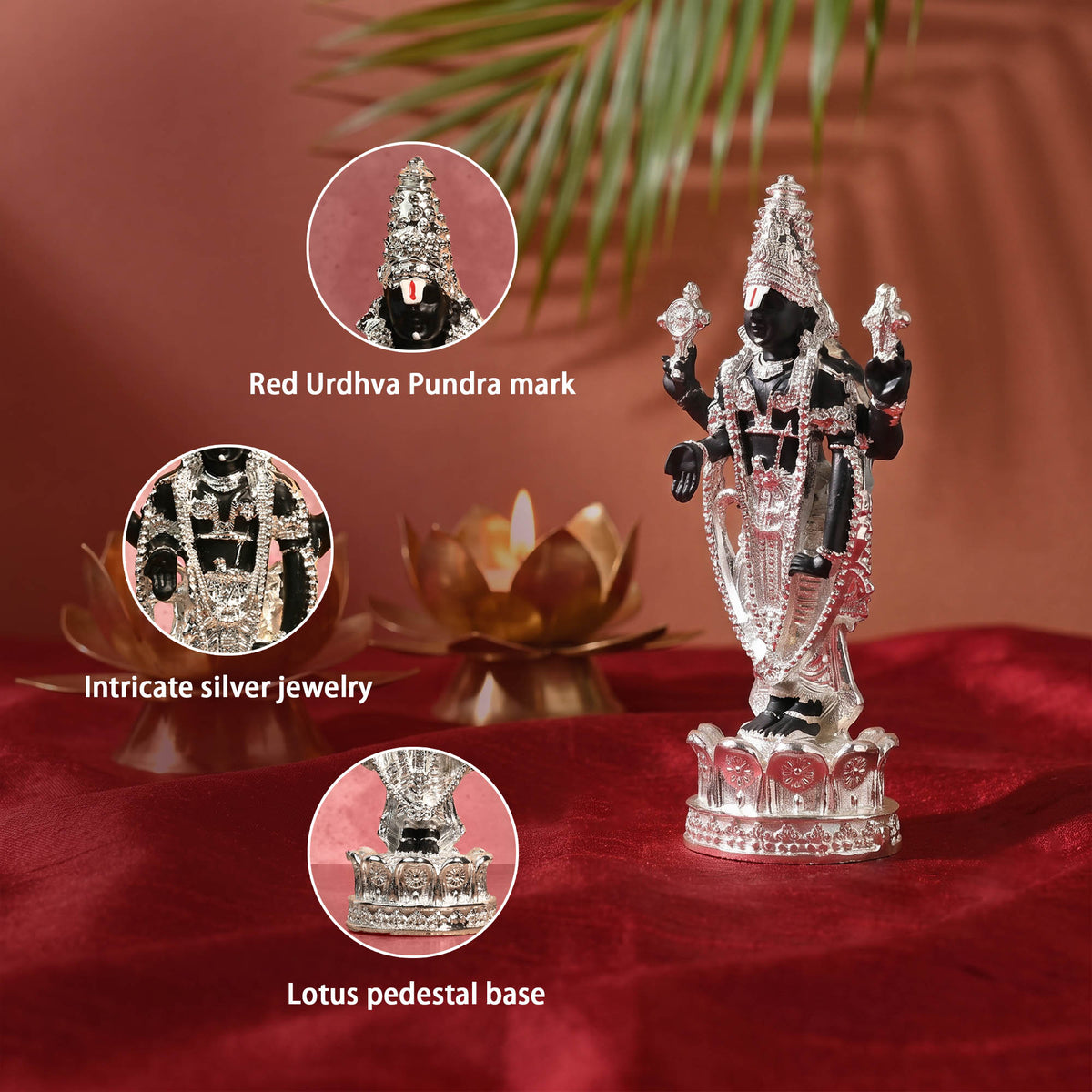 999 Silver Plated Tirupati Balaji Idol