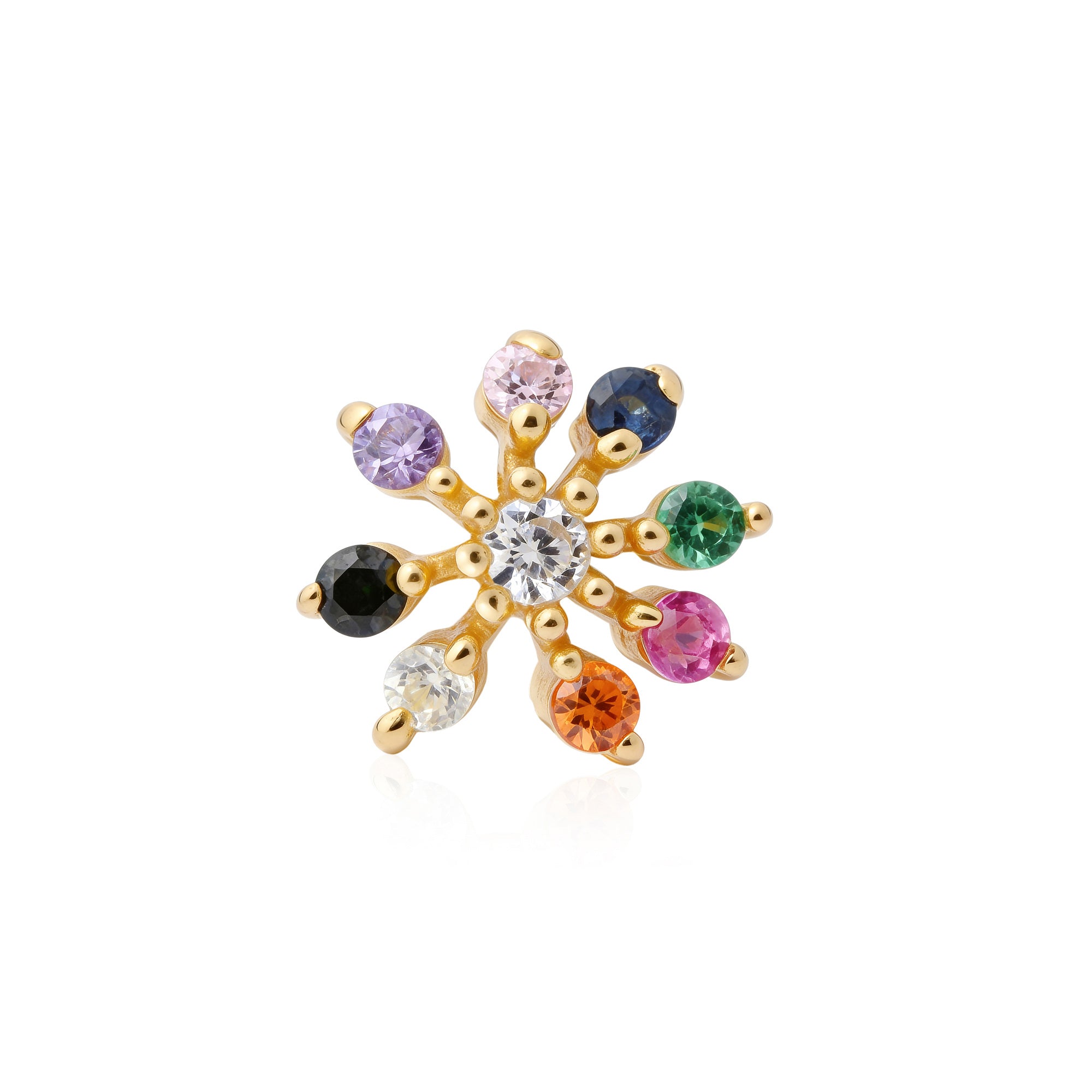 Multi-Stone Floral Silver Nose Pin