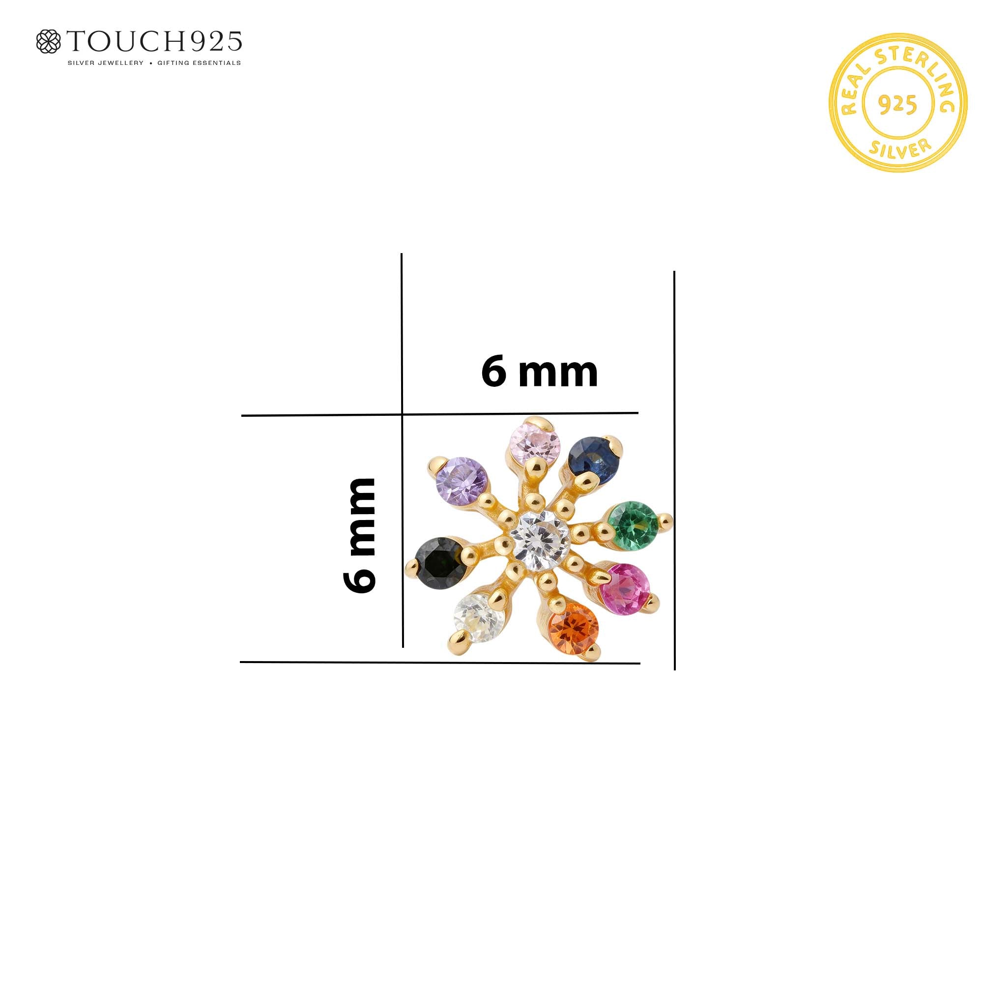 Multi-Stone Floral Silver Nose Pin