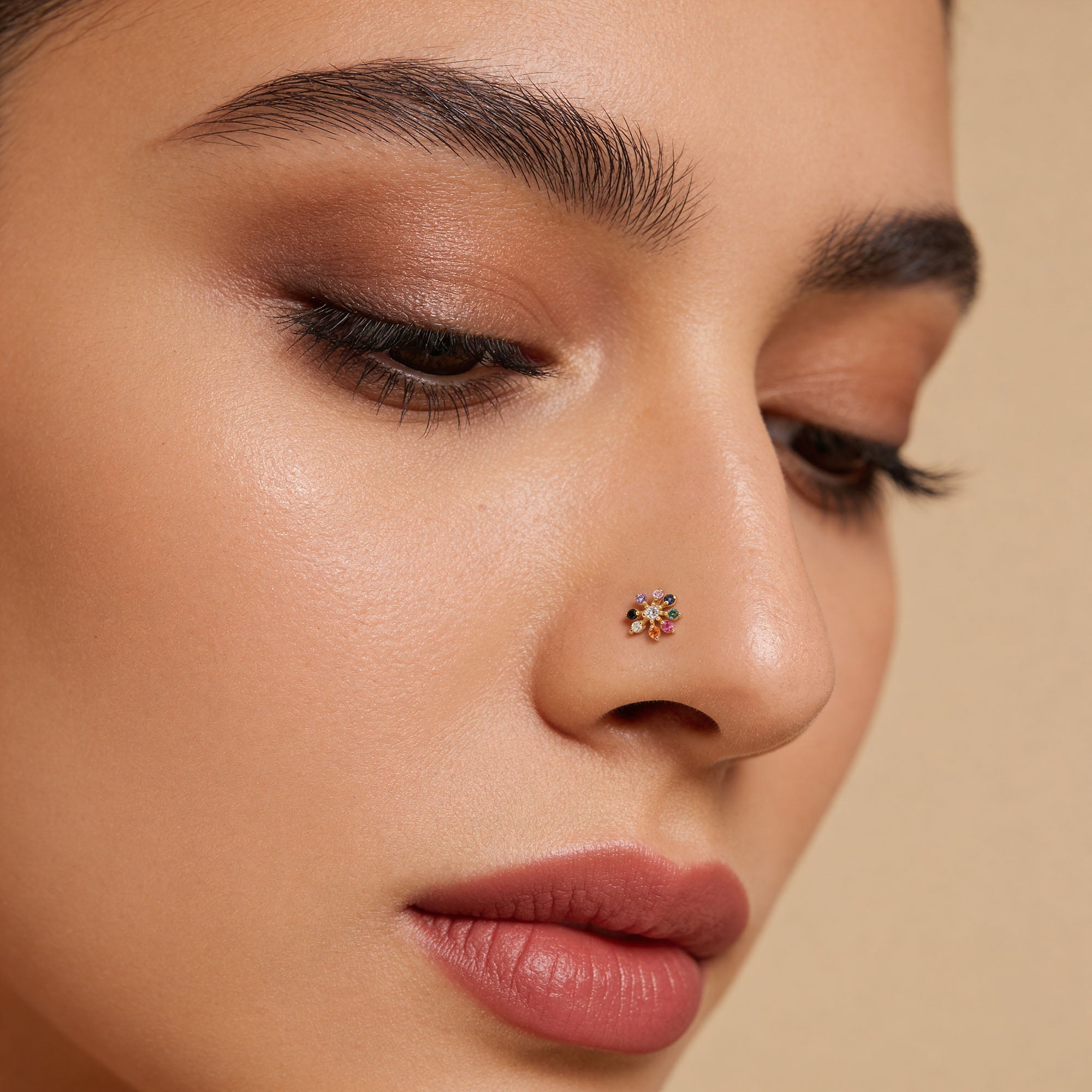 Multi-Stone Floral Silver Nose Pin