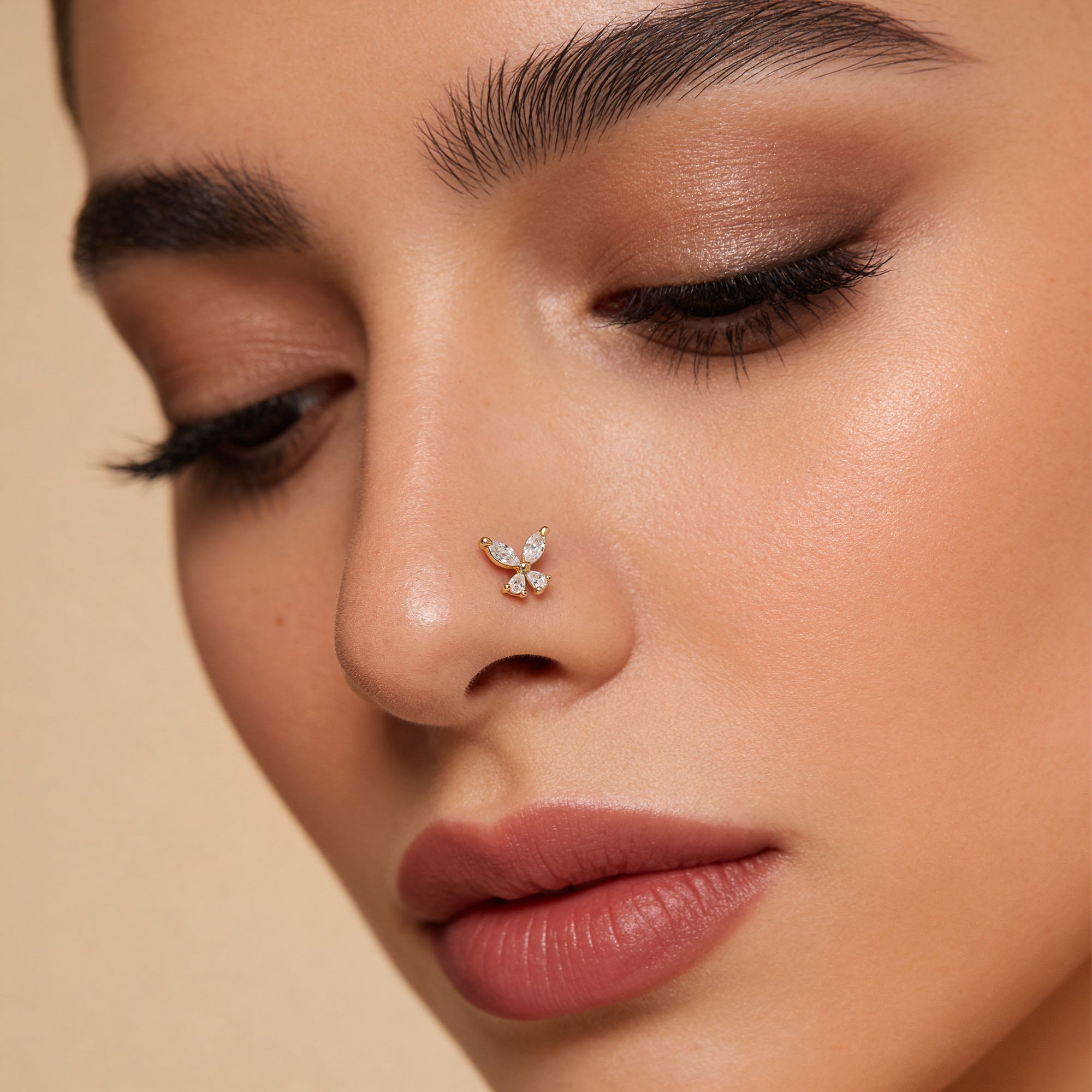 Sparkling Zircon Butterfly Nose Pin