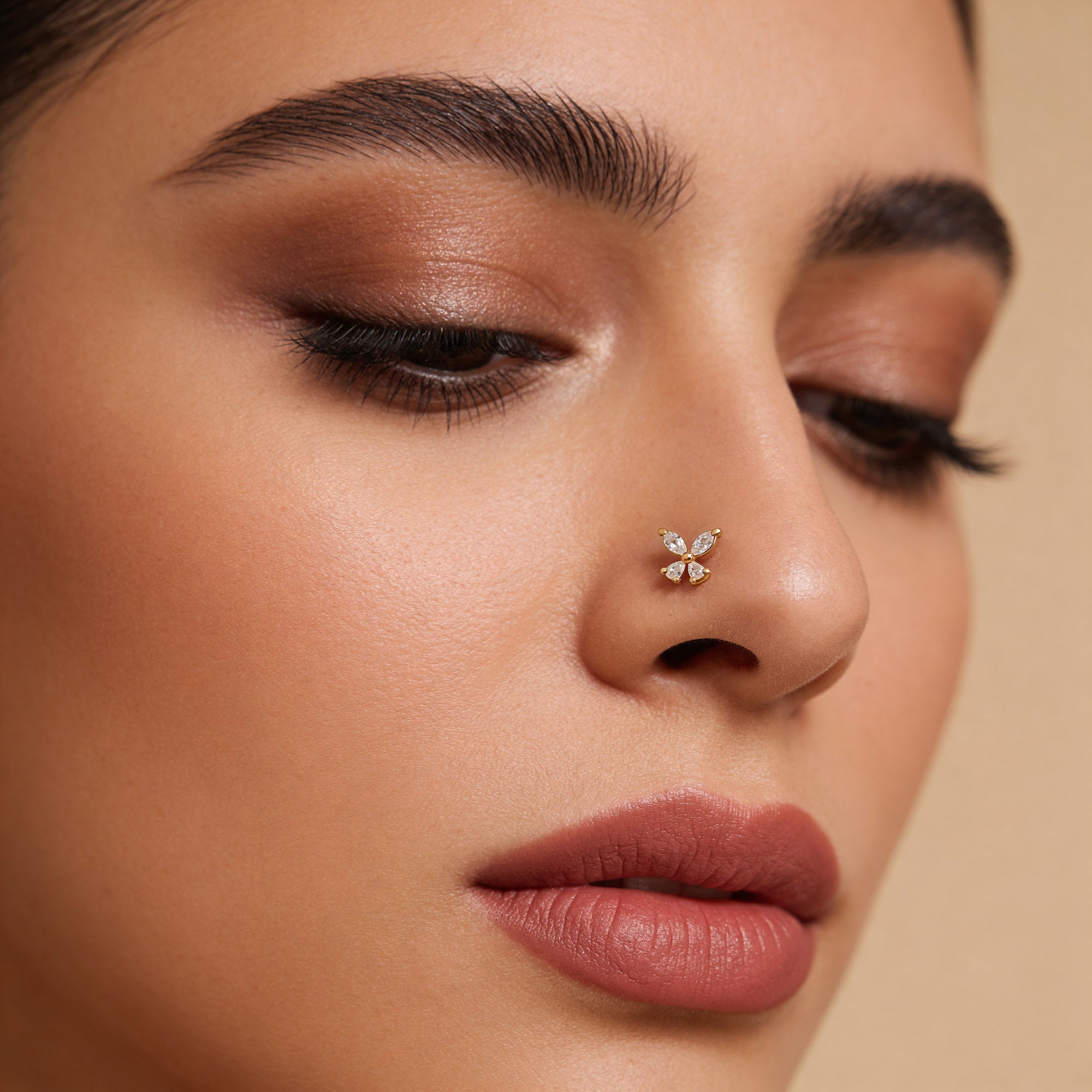 Sparkling Zircon Butterfly Nose Pin