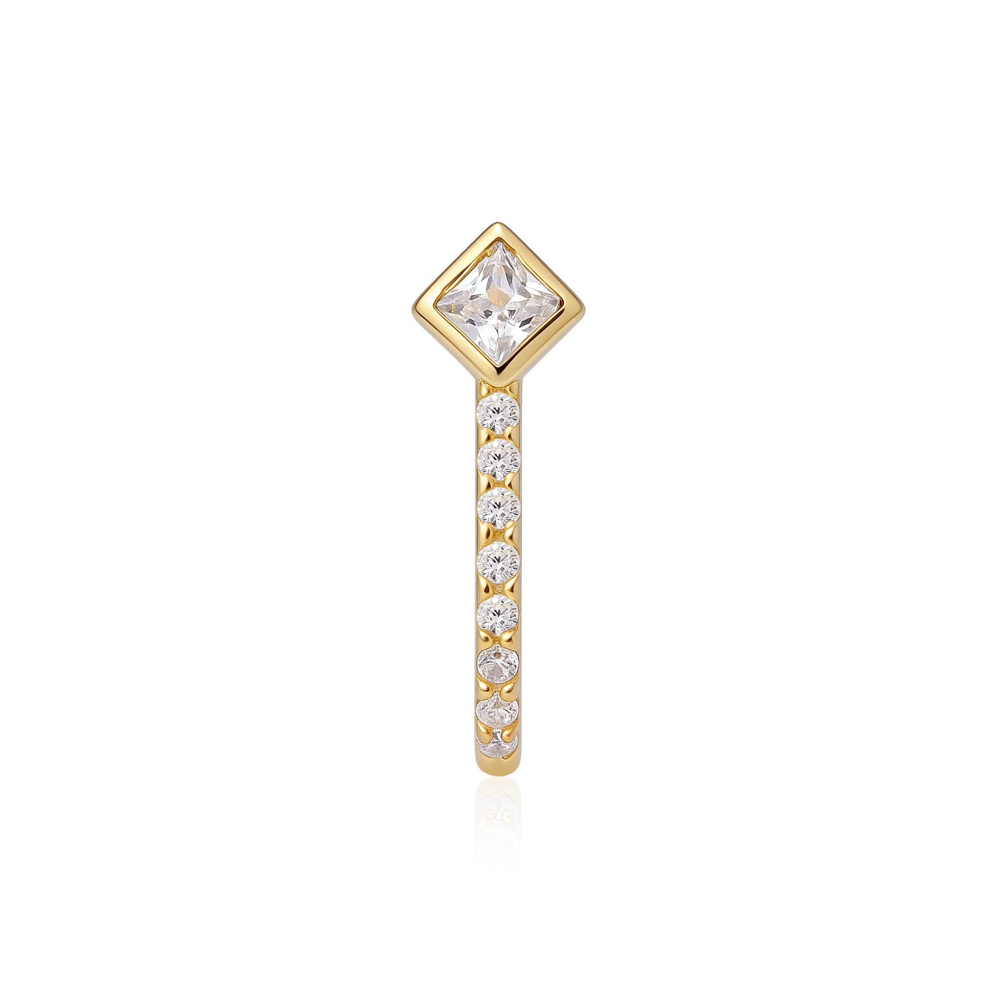 Square Zircon Solitaire Silver Nose Pin