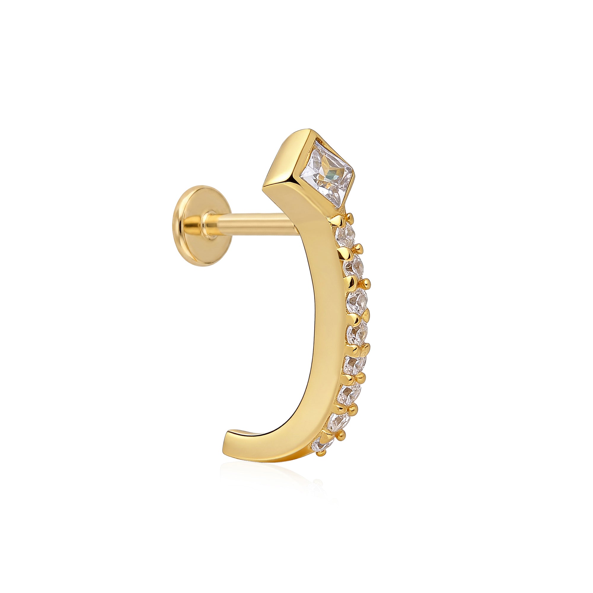 Square Zircon Solitaire Silver Nose Pin