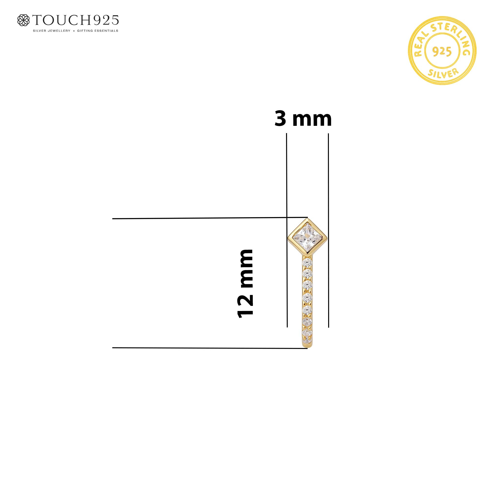 Square Zircon Solitaire Silver Nose Pin