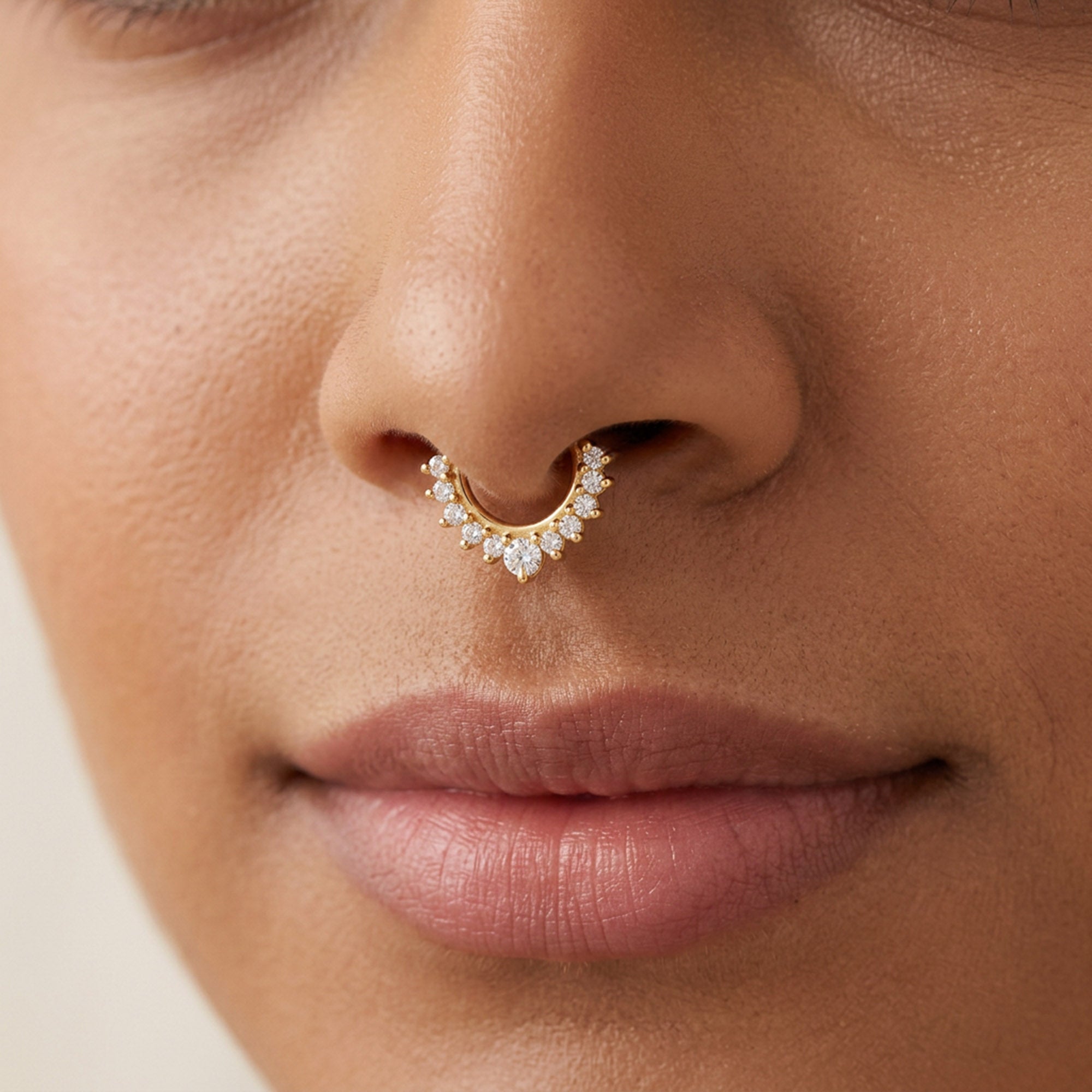 Zircon Halo Hoop Silver Septum Ring