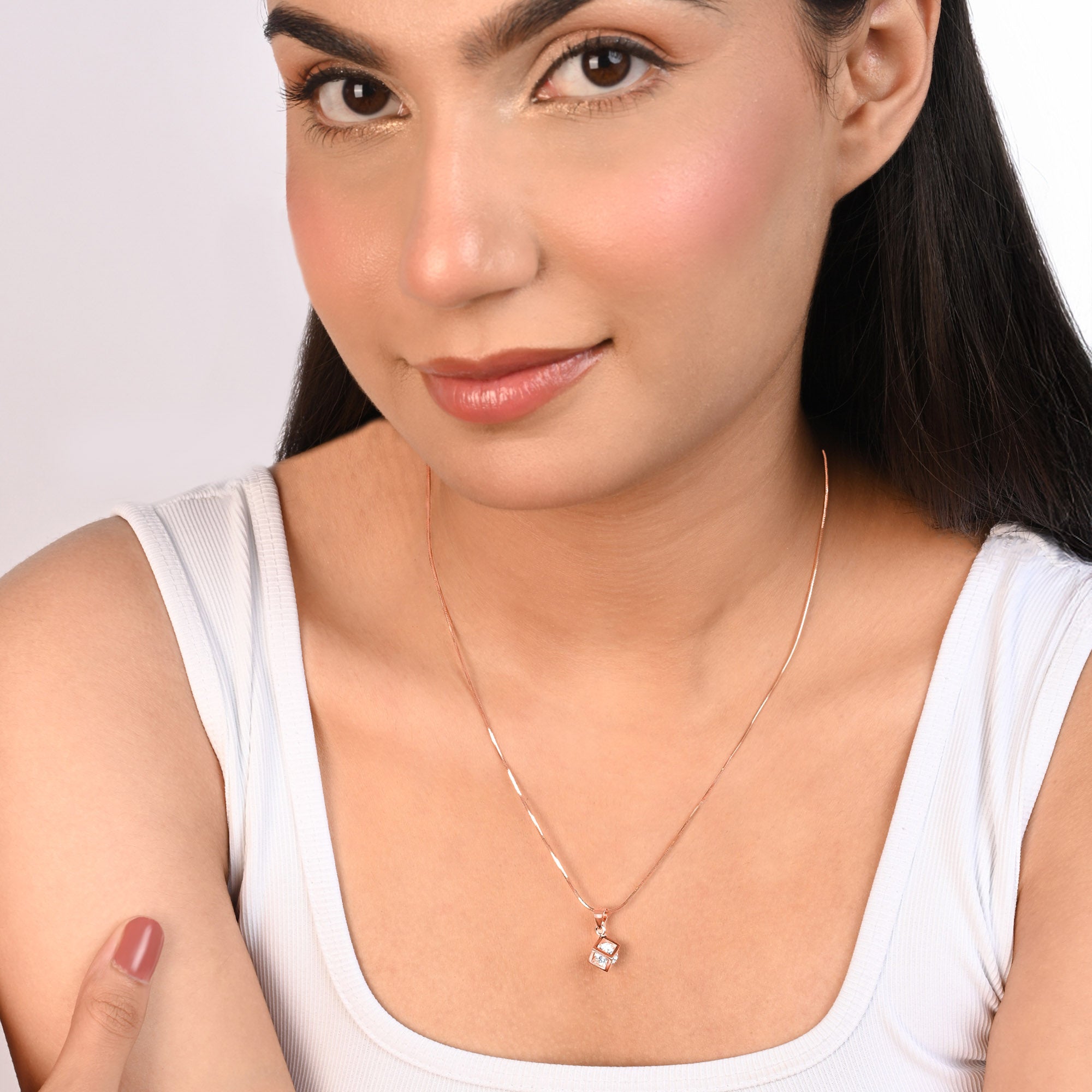 Stacked Square CZ Silver Pendant