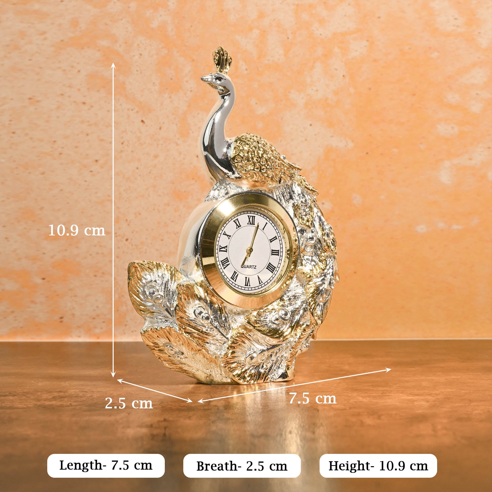 999 Silver Plated Peacock Table Clock