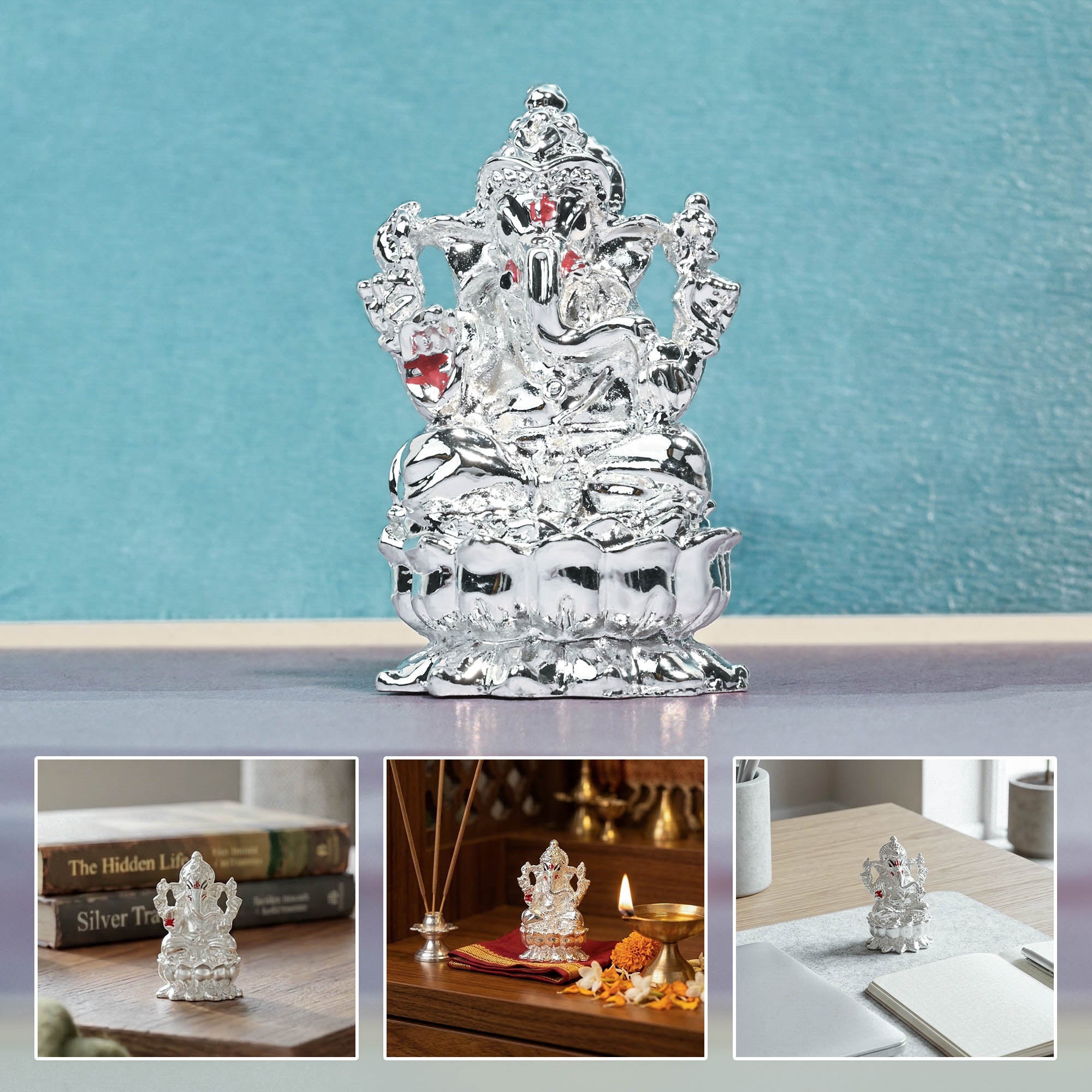 999 Silver Plated Ganesha Idol