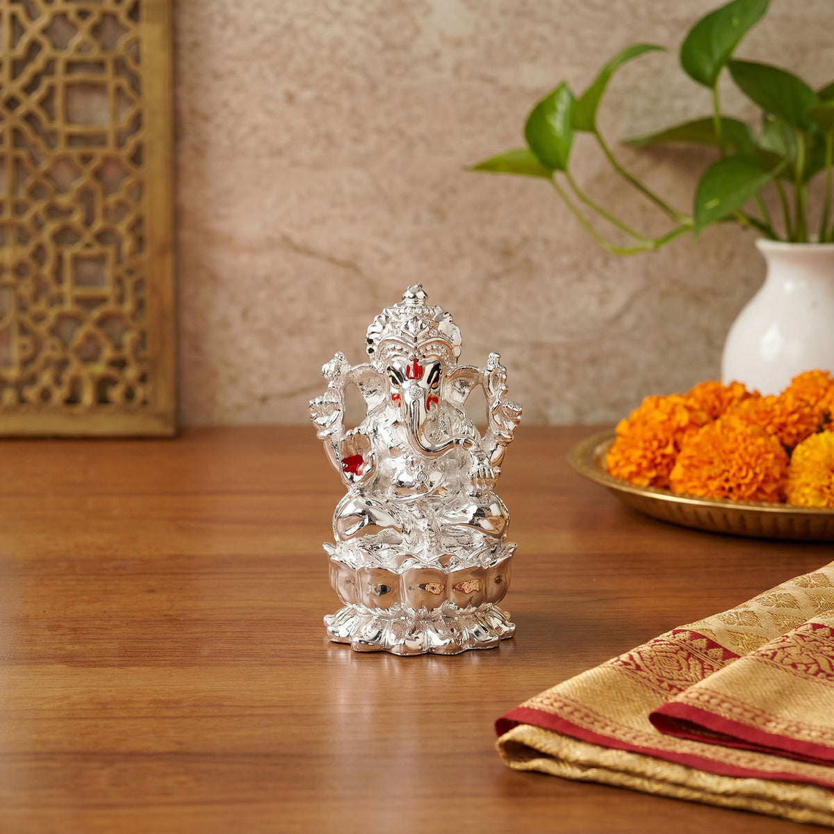 999 Silver Plated Ganesha Idol