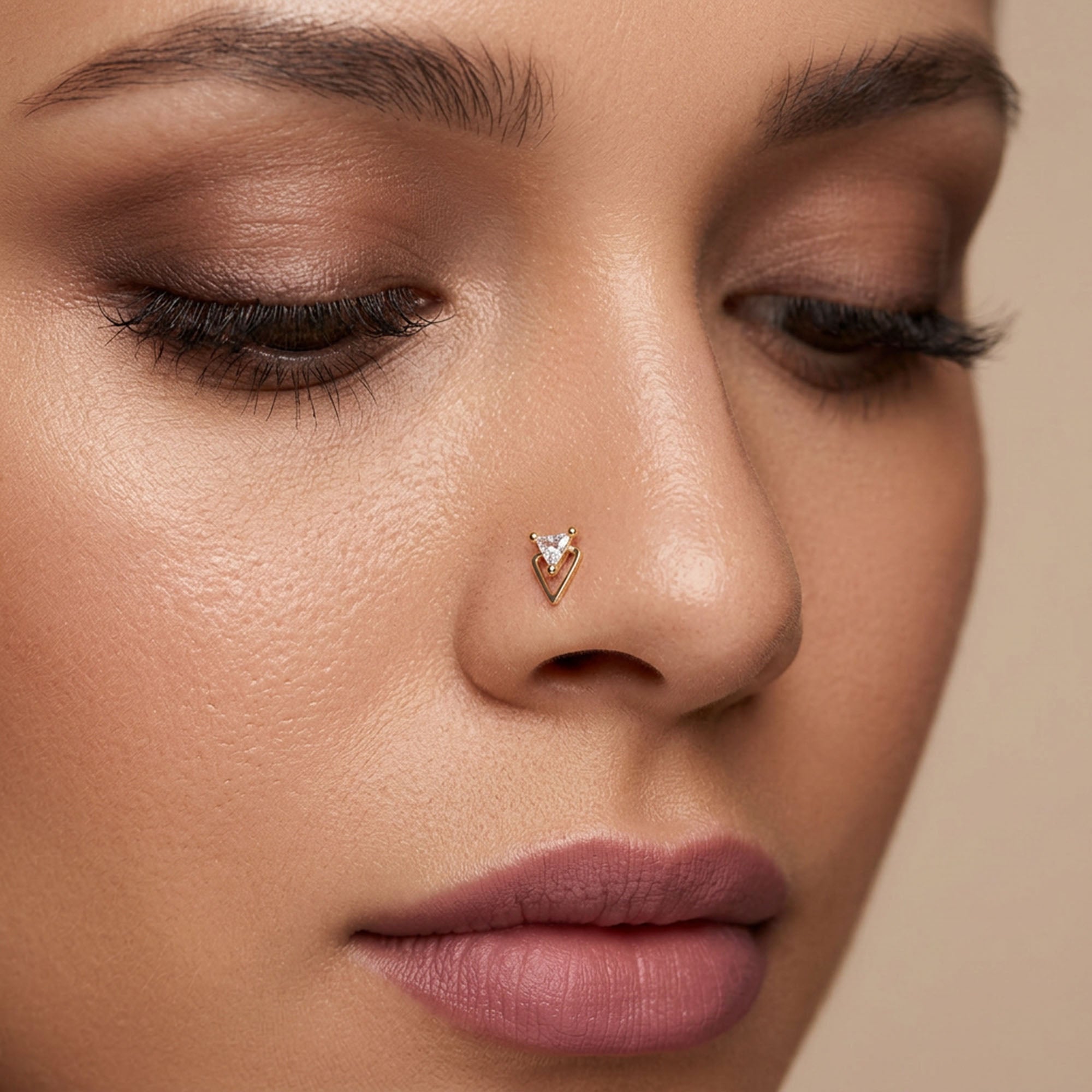 Geometric Triangle Silver Nose Pin
