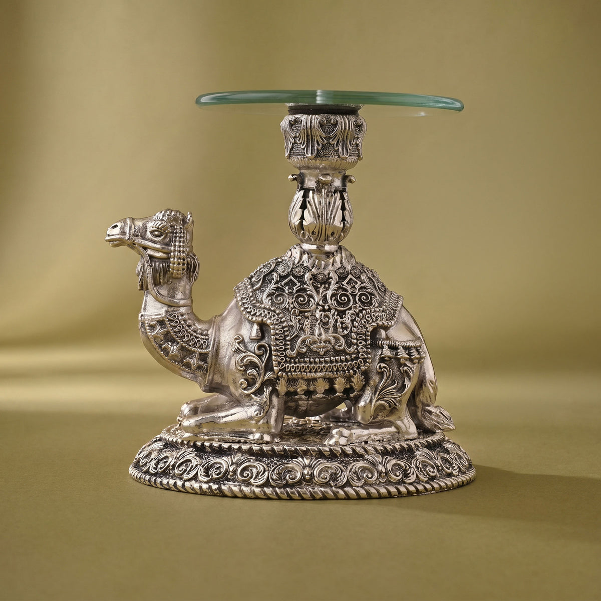 999 Silver Plated Camel Glass Tray