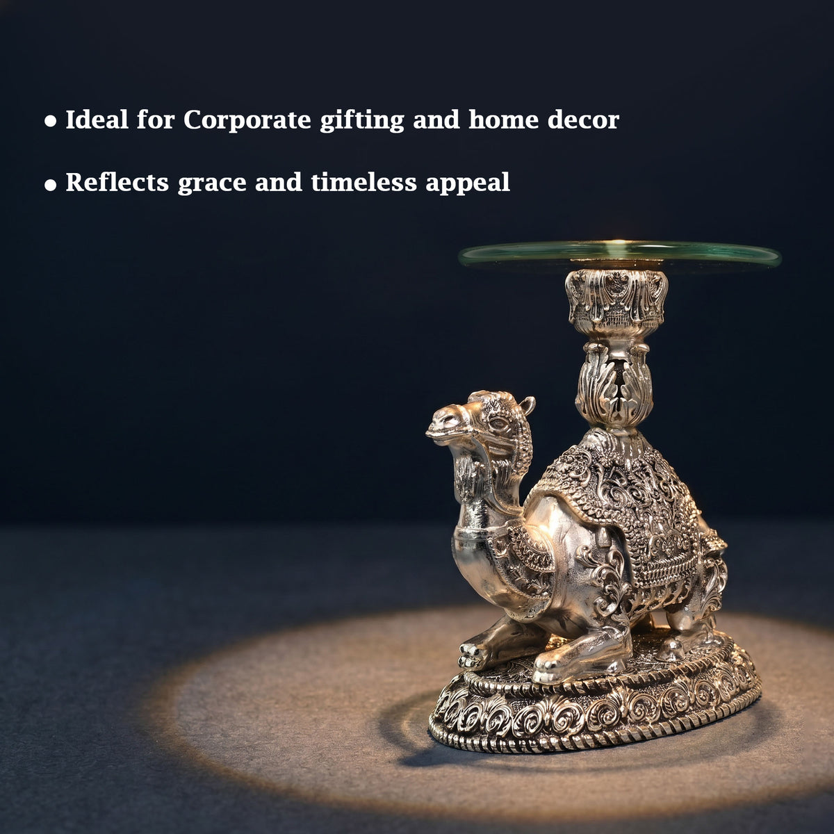 999 Silver Plated Camel Glass Tray
