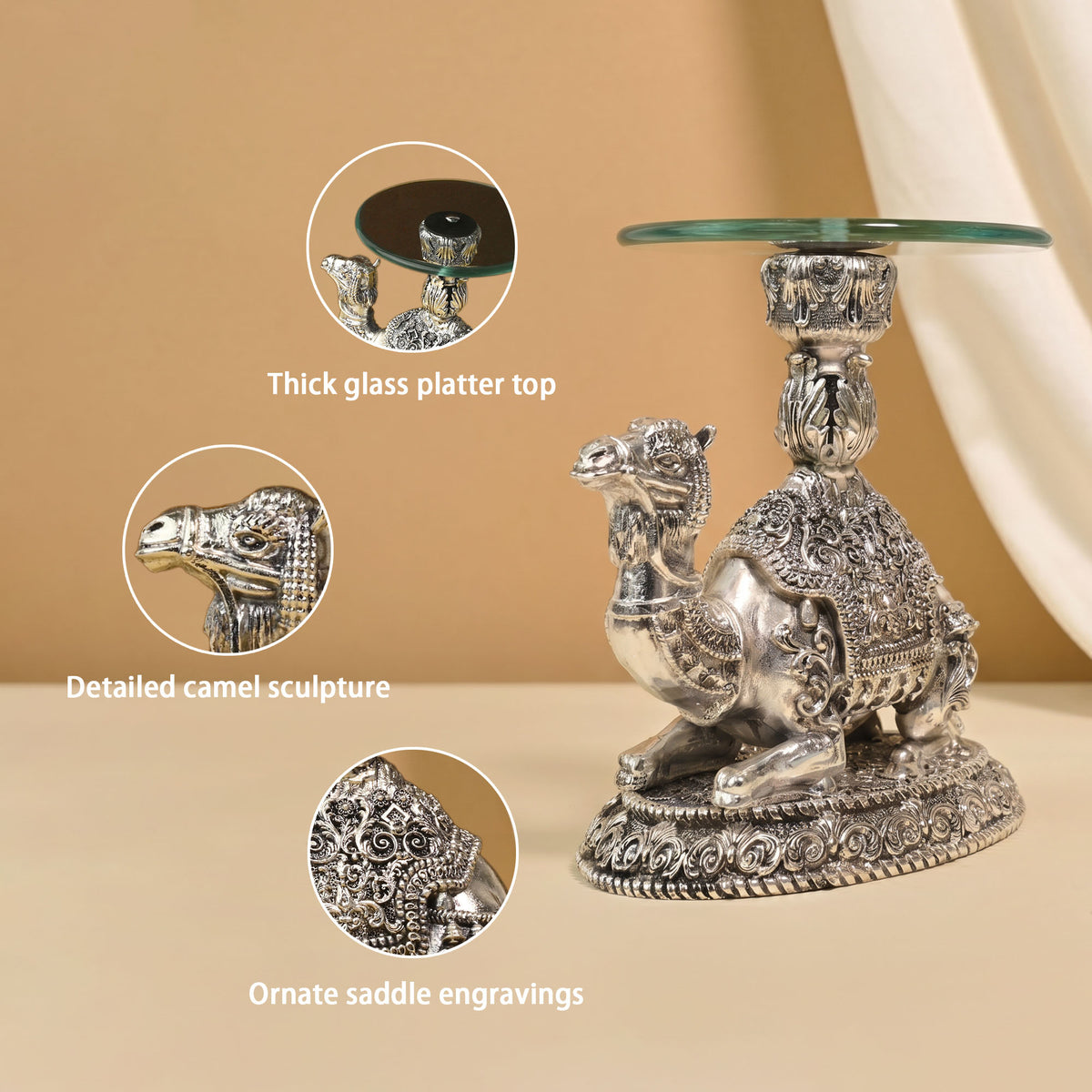 999 Silver Plated Camel Glass Tray