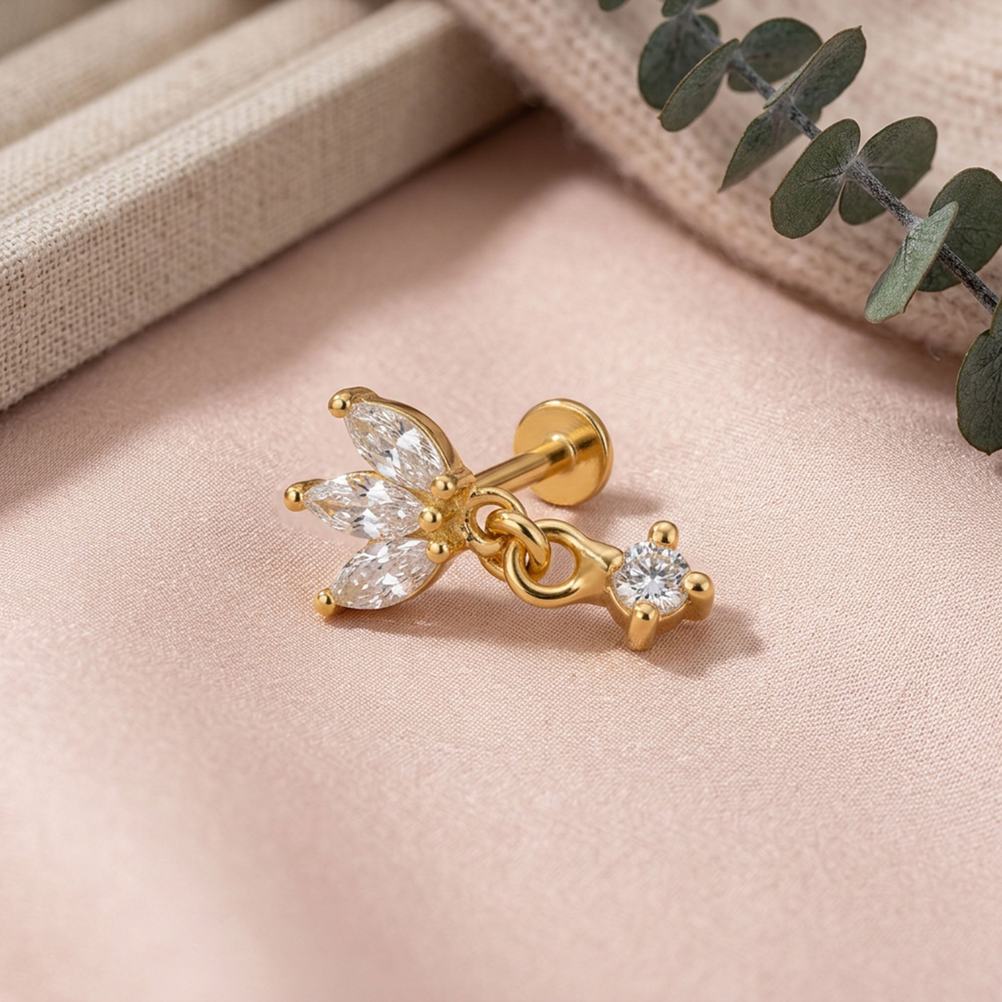 Lotus Cluster Dangling Silver Nose Pin