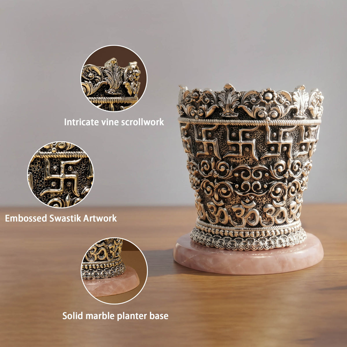999 Silver Plated Swastik Tulsi Pot