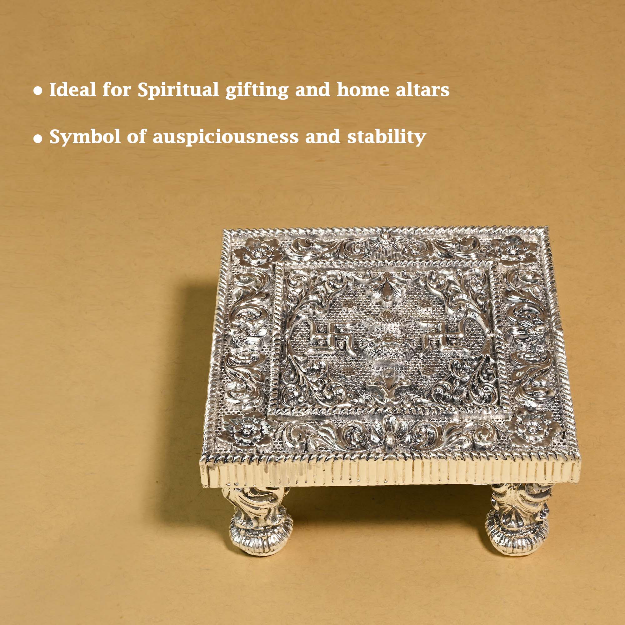 999 Silver Plated Swastik Pooja Chowki