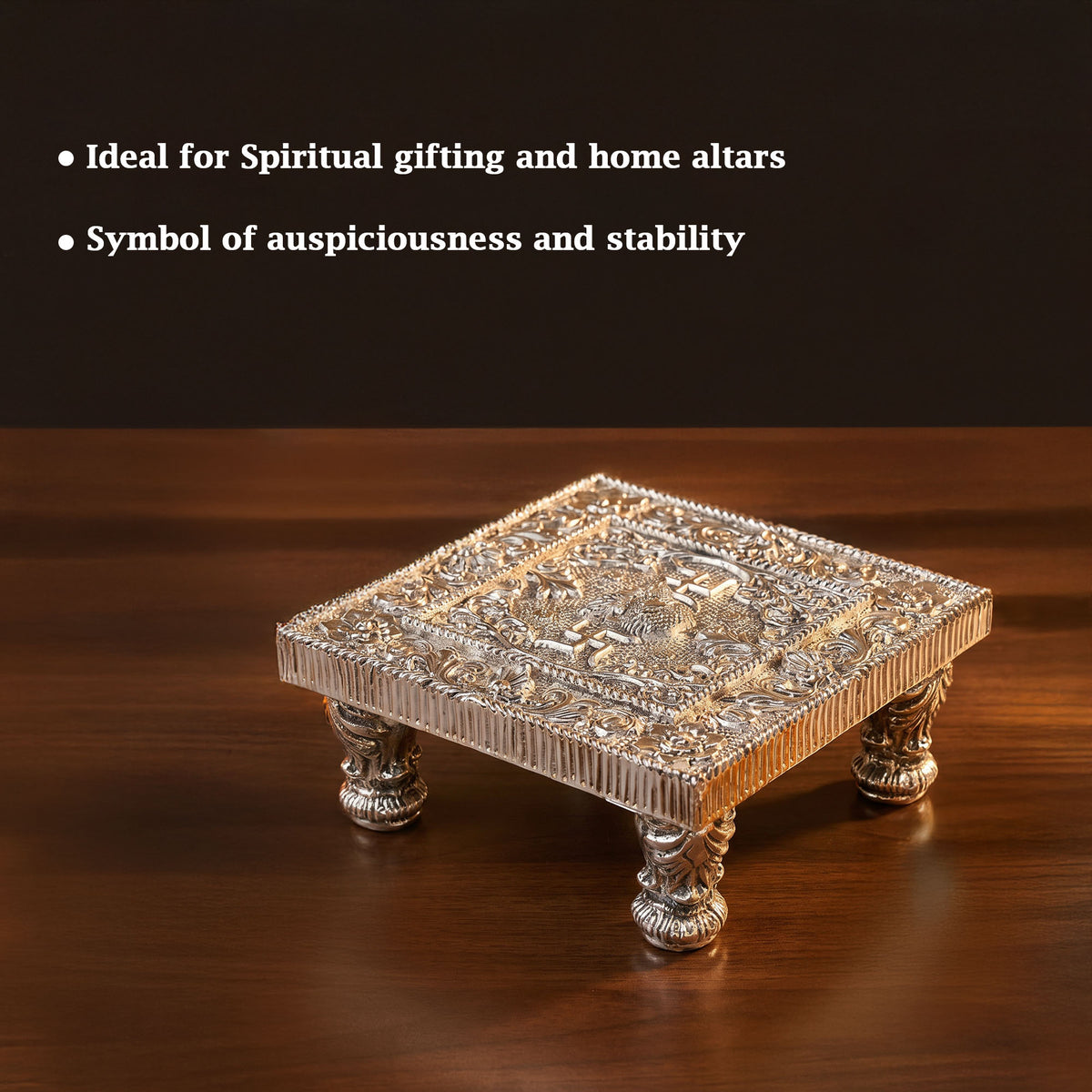 999 Silver Plated Swastik Pooja Chowki