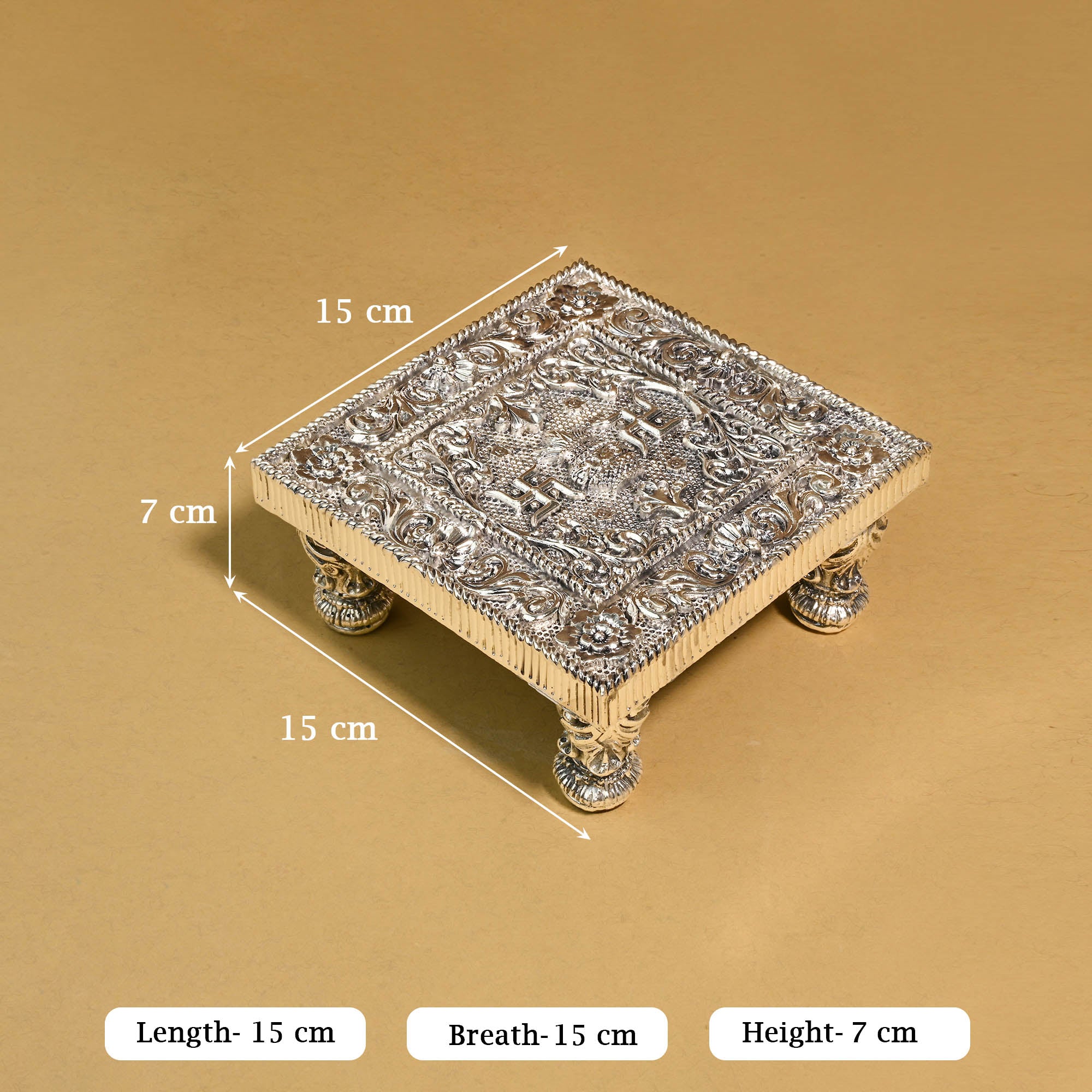 999 Silver Plated Swastik Pooja Chowki