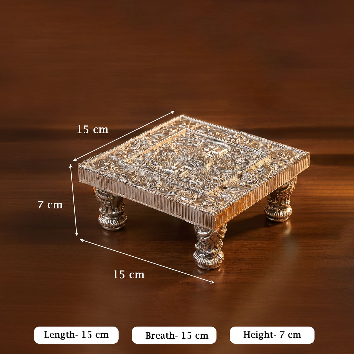 999 Silver Plated Swastik Pooja Chowki