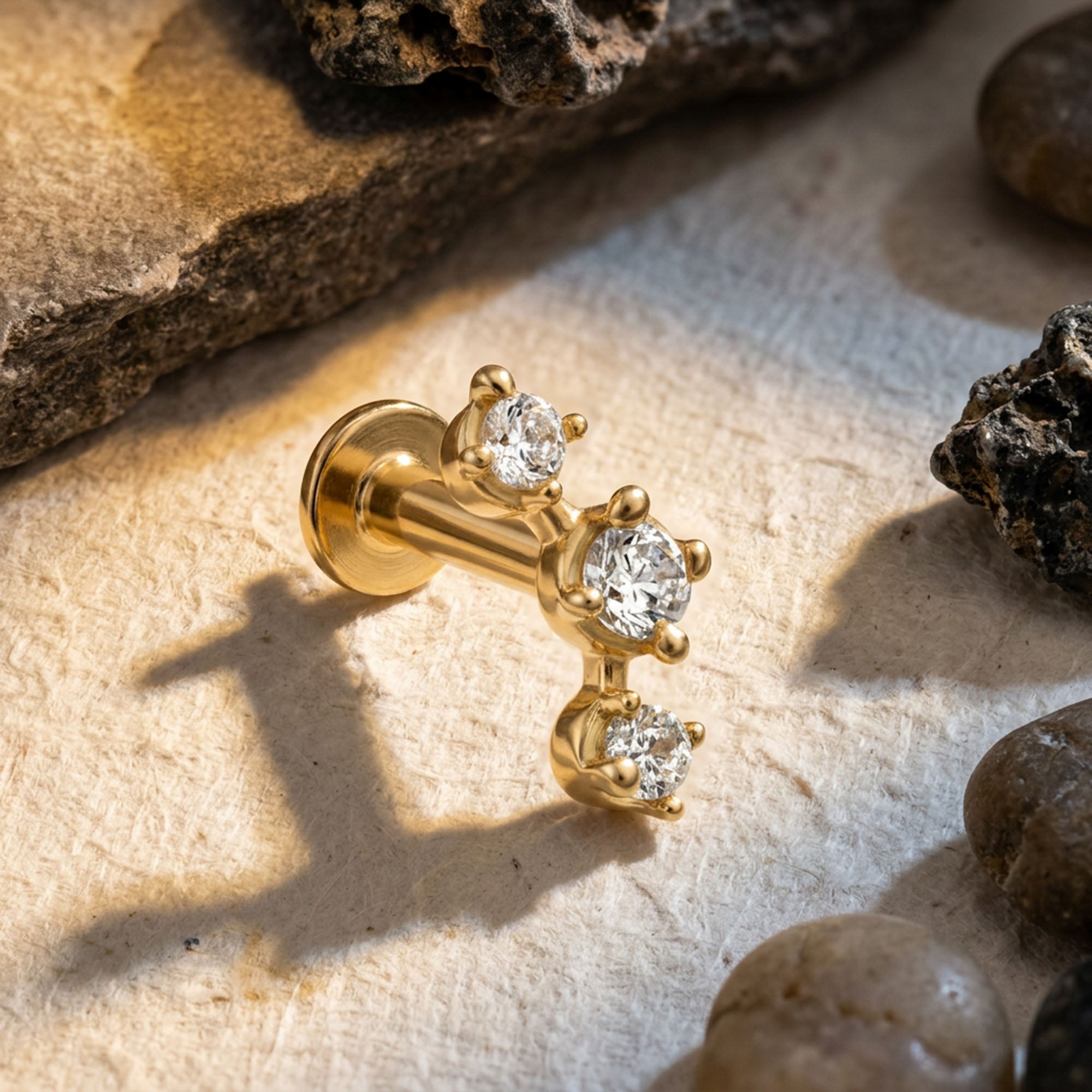 Curved Triple Zircon Silver Nose Pin