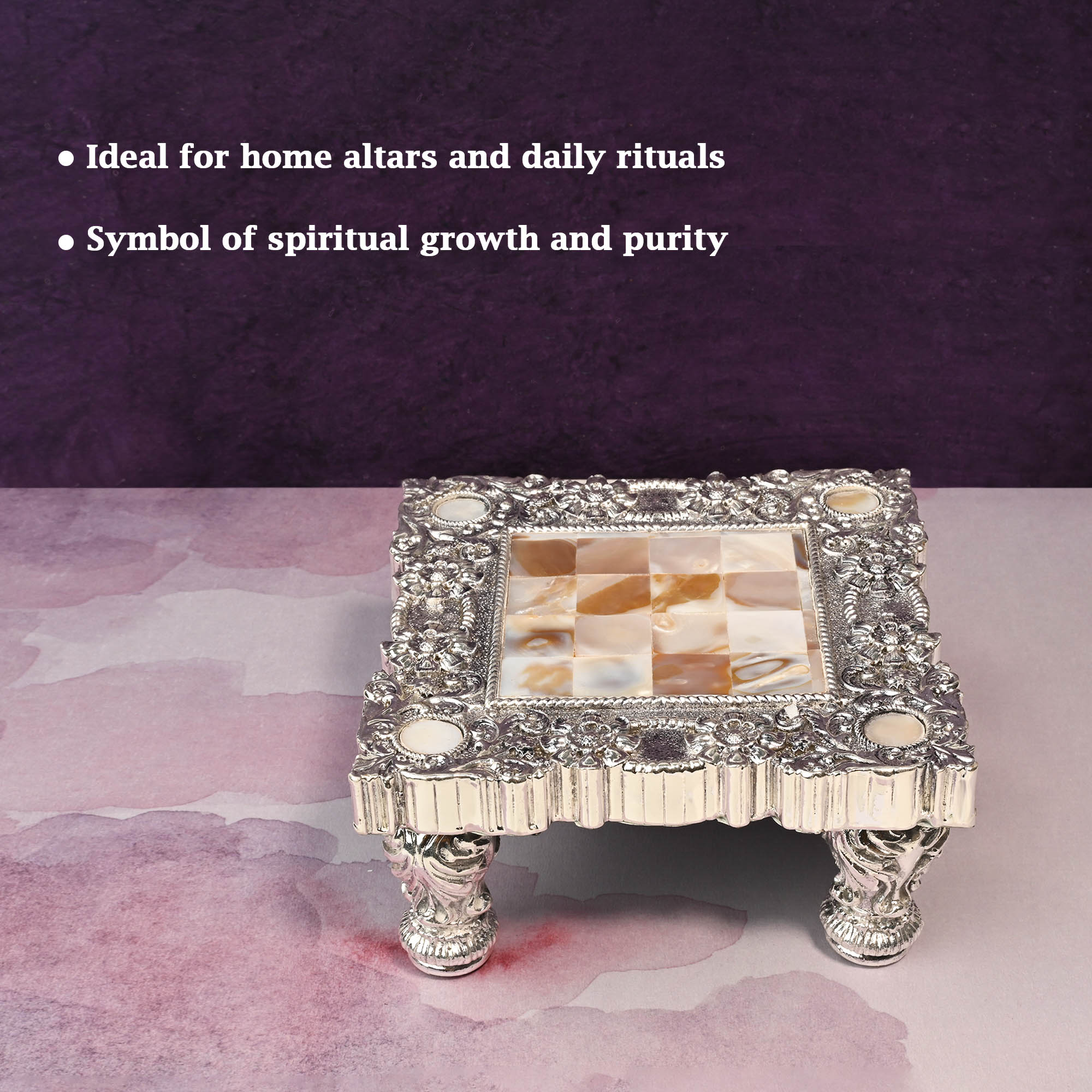 999 Silver Plated Mother of Pearl Chowki