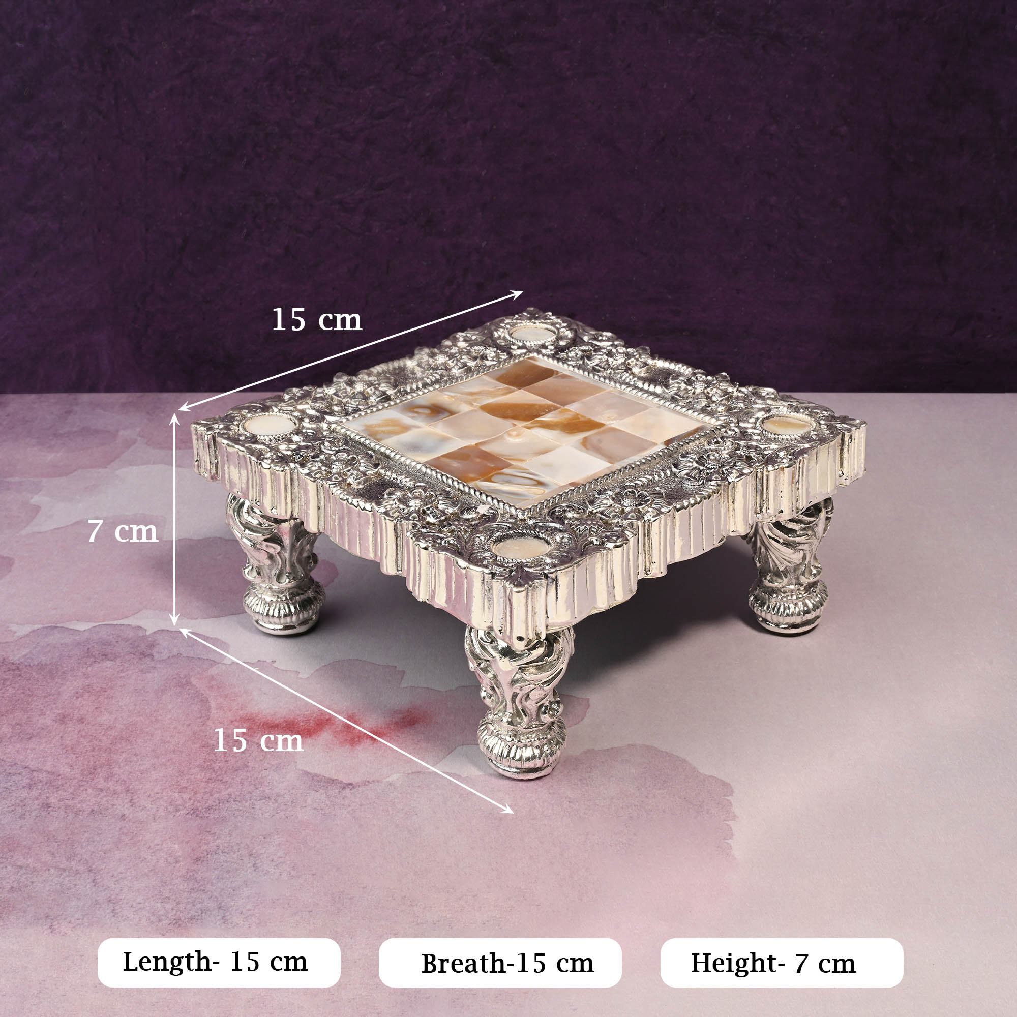 999 Silver Plated Mother of Pearl Chowki