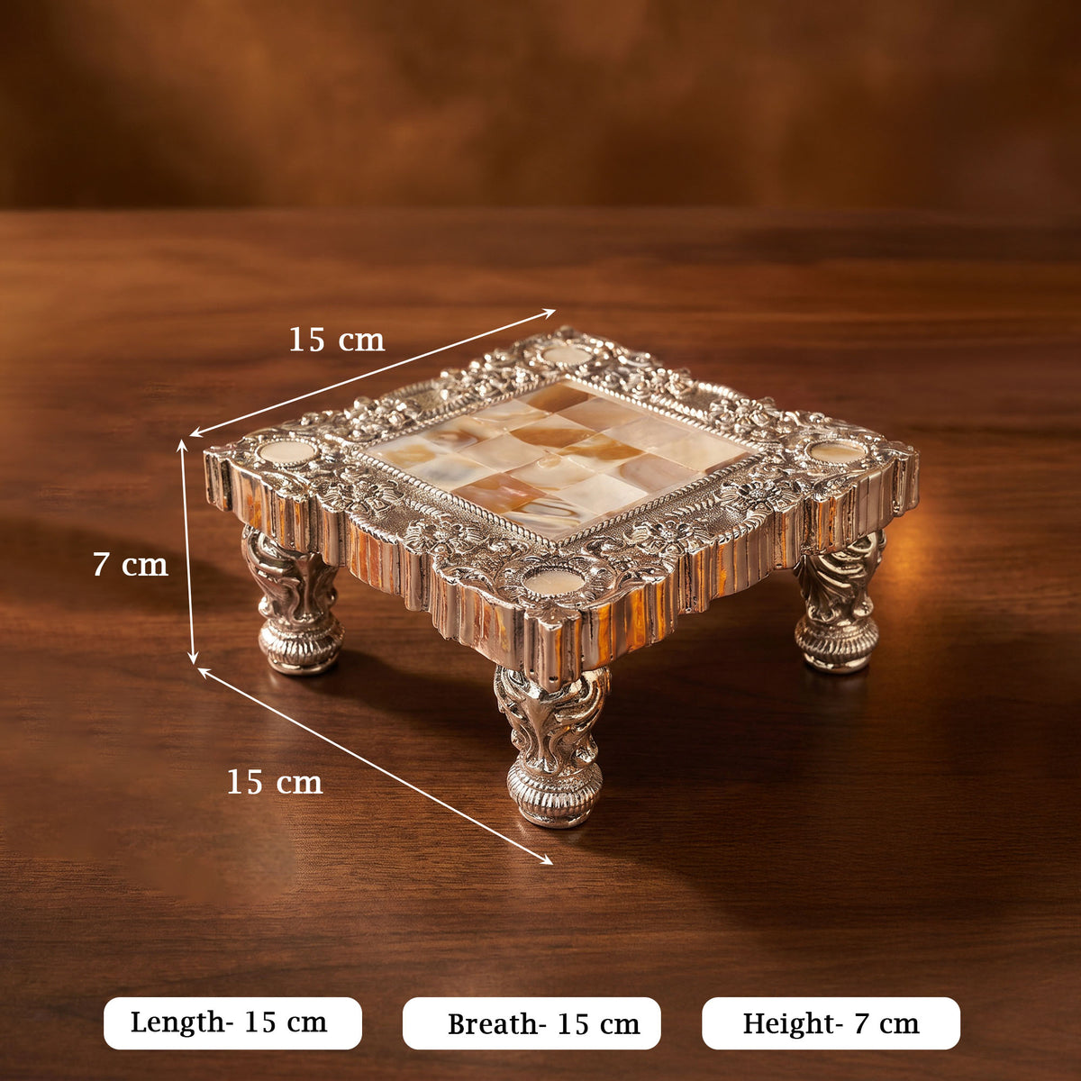 999 Silver Plated Mother of Pearl Chowki